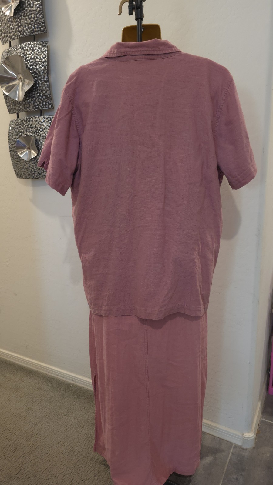 Vintage Erika Collection Pink Two-Piece Dress Set Sz L Pockets Embroidered