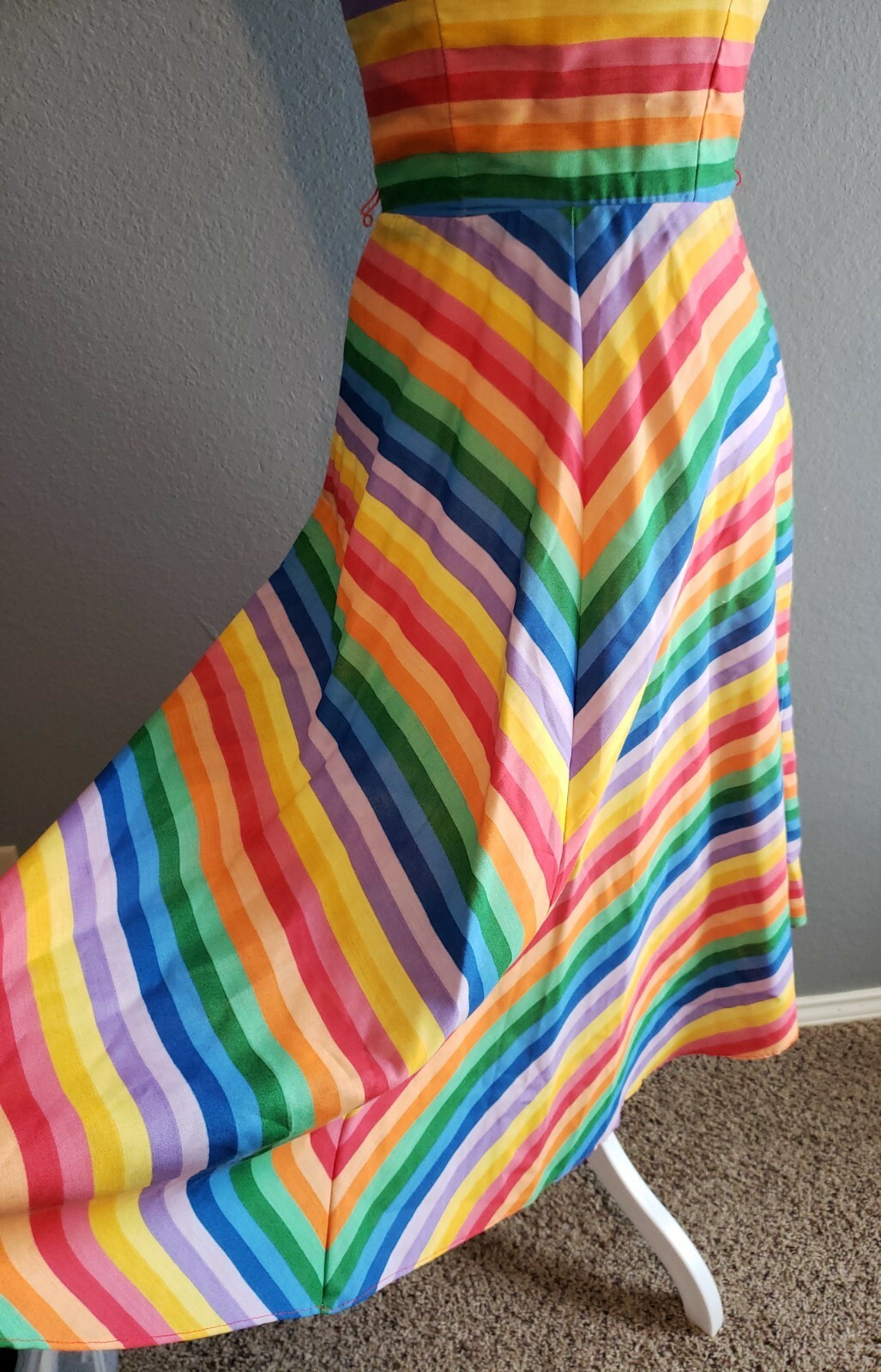 Vtg 60&rsquo;s Rainbow Chevron Stripe Mod Hippy Pride Sun Day Dress 3 XS S