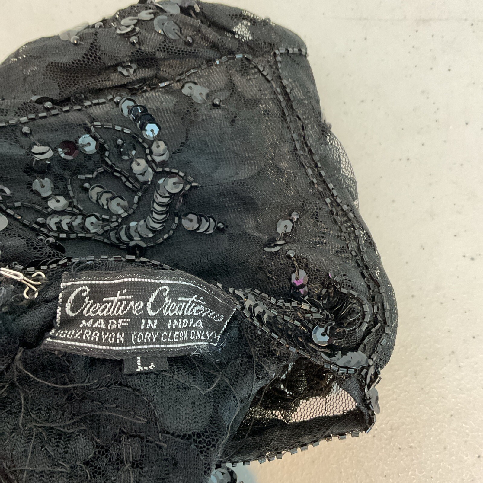 Creative Creations Vintage 80s Sequin Beaded Puff Sleeve Illusion Neck Blouson L