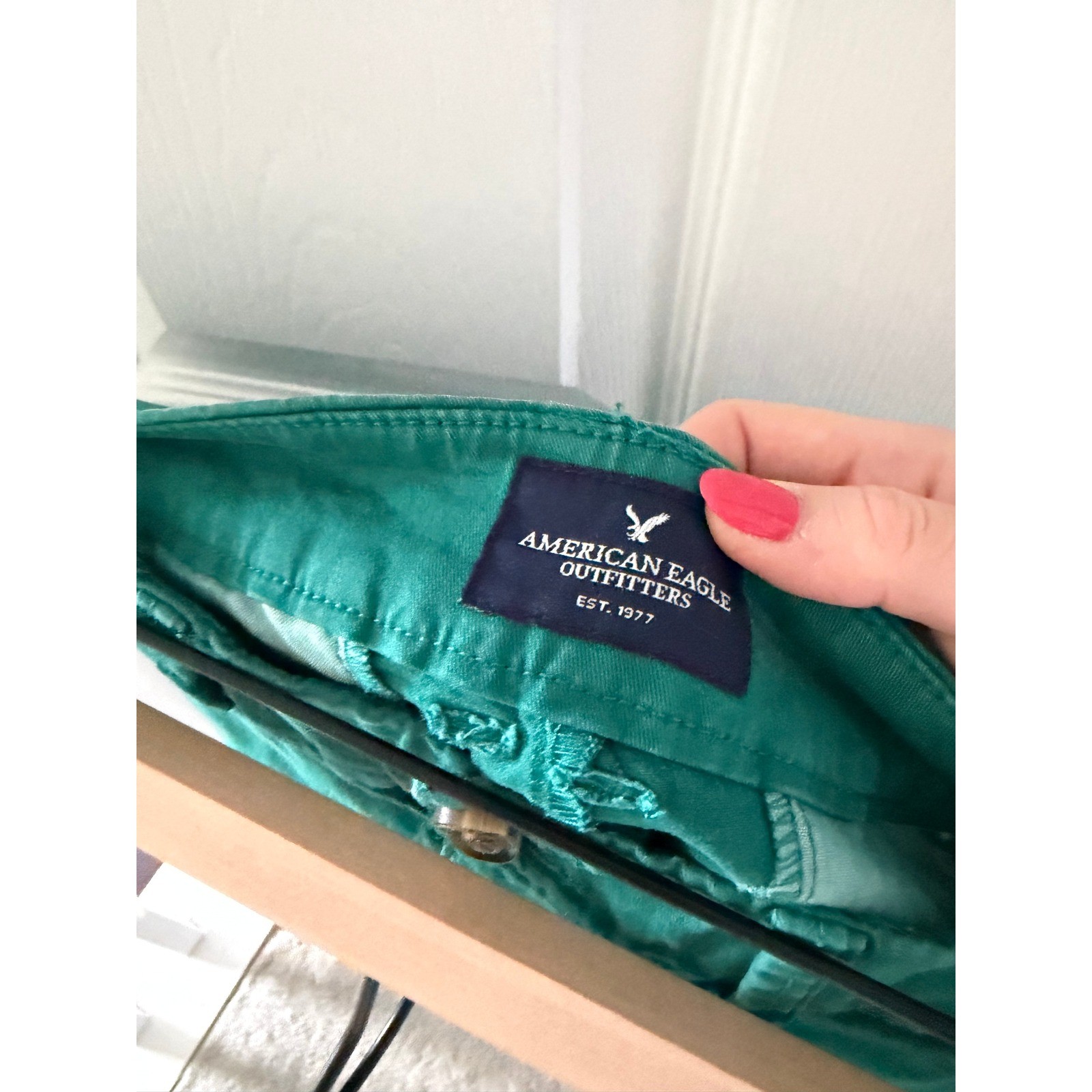 Y2K American Eagle Micro Chino Shortie Shorts Green Retro Preppy