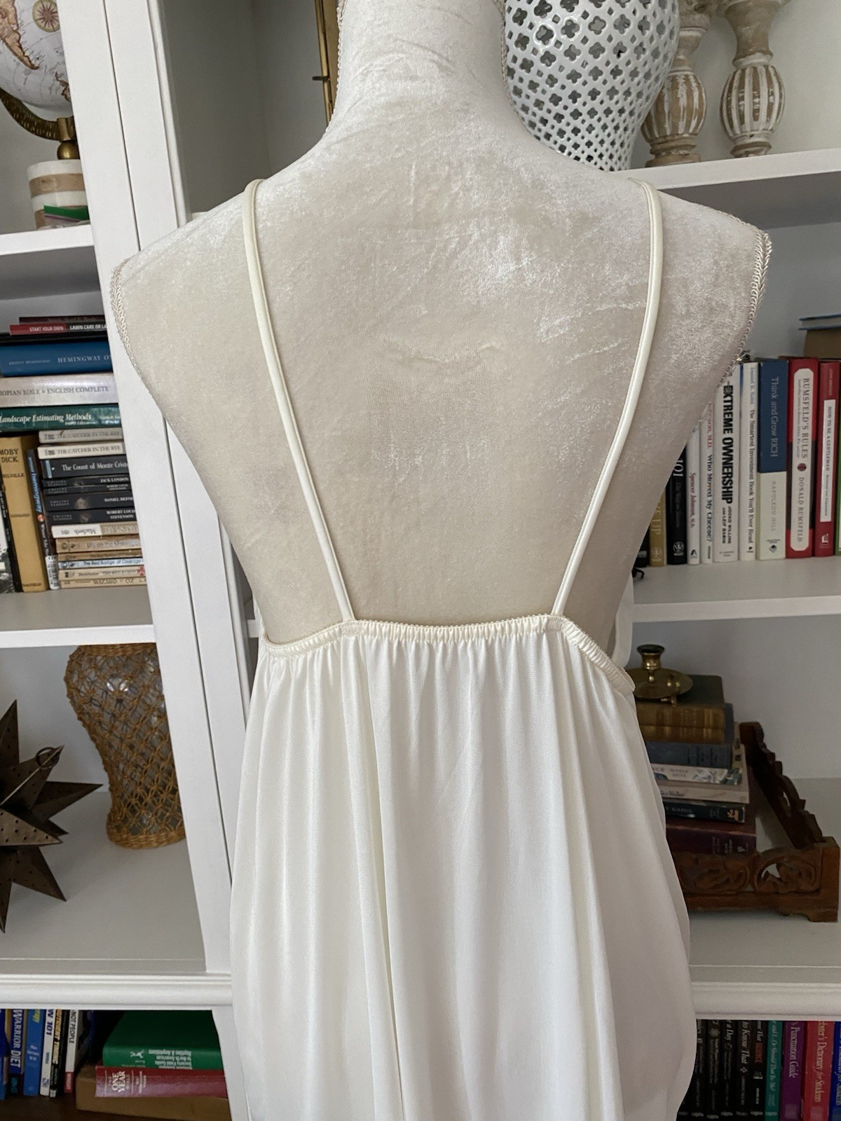 60s Lorraine Nylon Nightgown Spaghetti Strap Cream Ivory Nylon USA V Neck