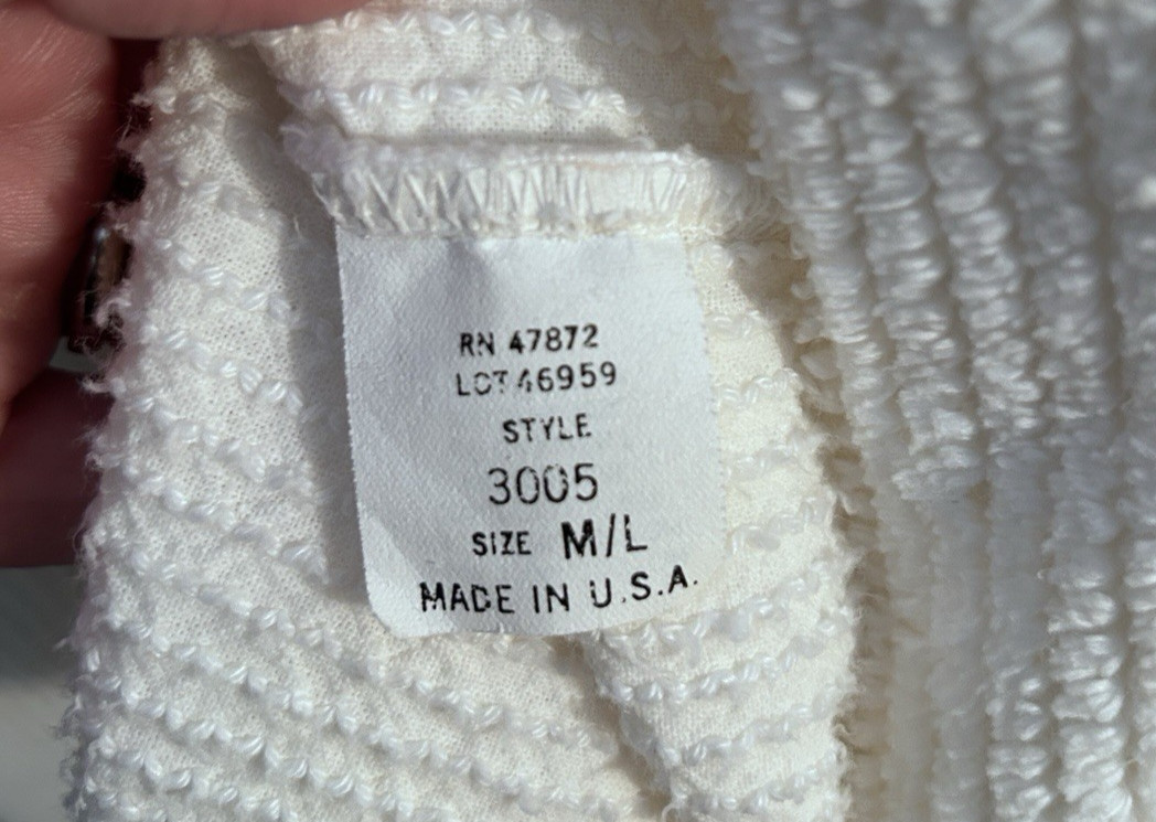 Vtg 80s Stan Herman Chenille White Robe Belt Pocket Cottage Shabby Chic USA M/L