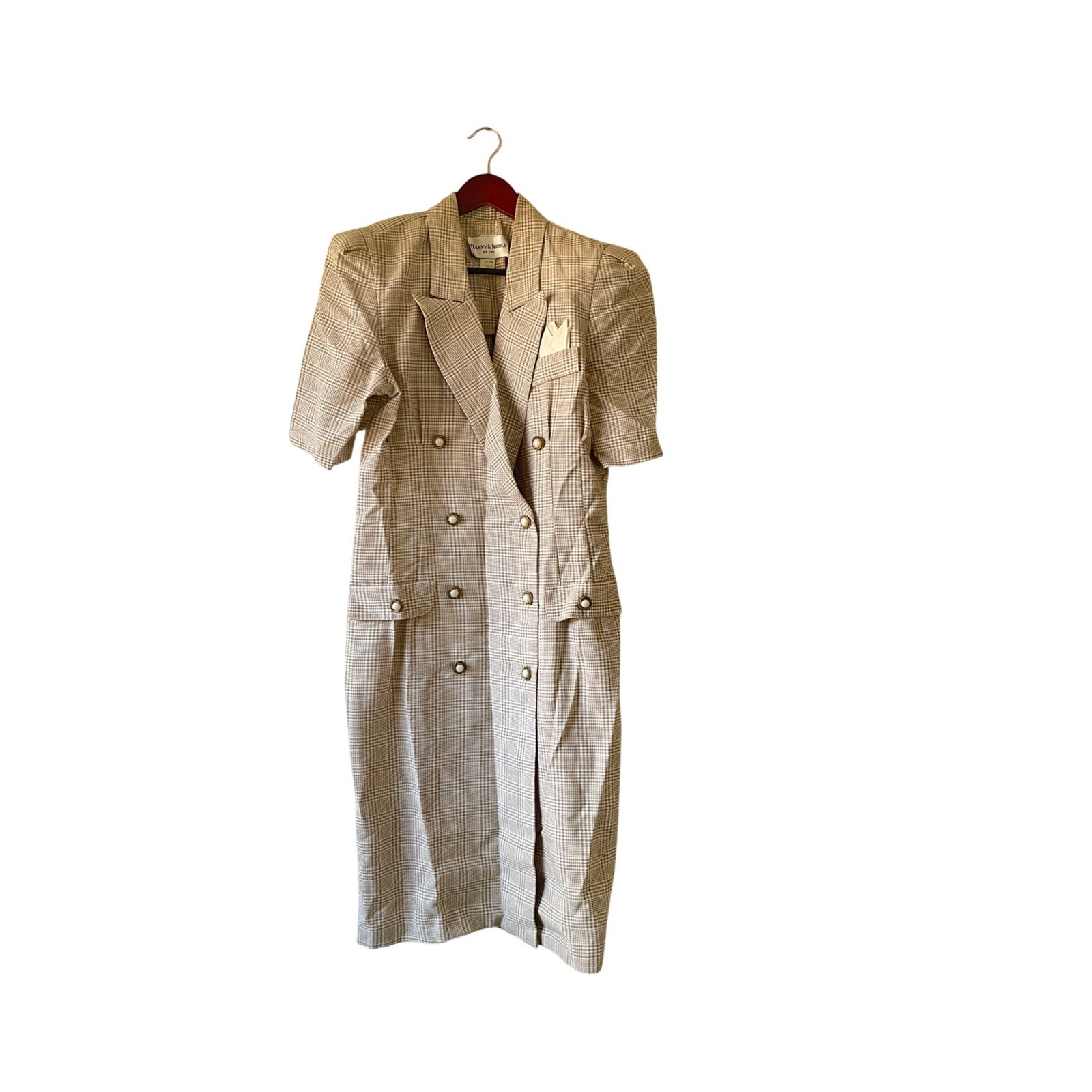 Danny & Nicole Vintage Plaid Double Breasted Blazer Dress Tan White Size 12