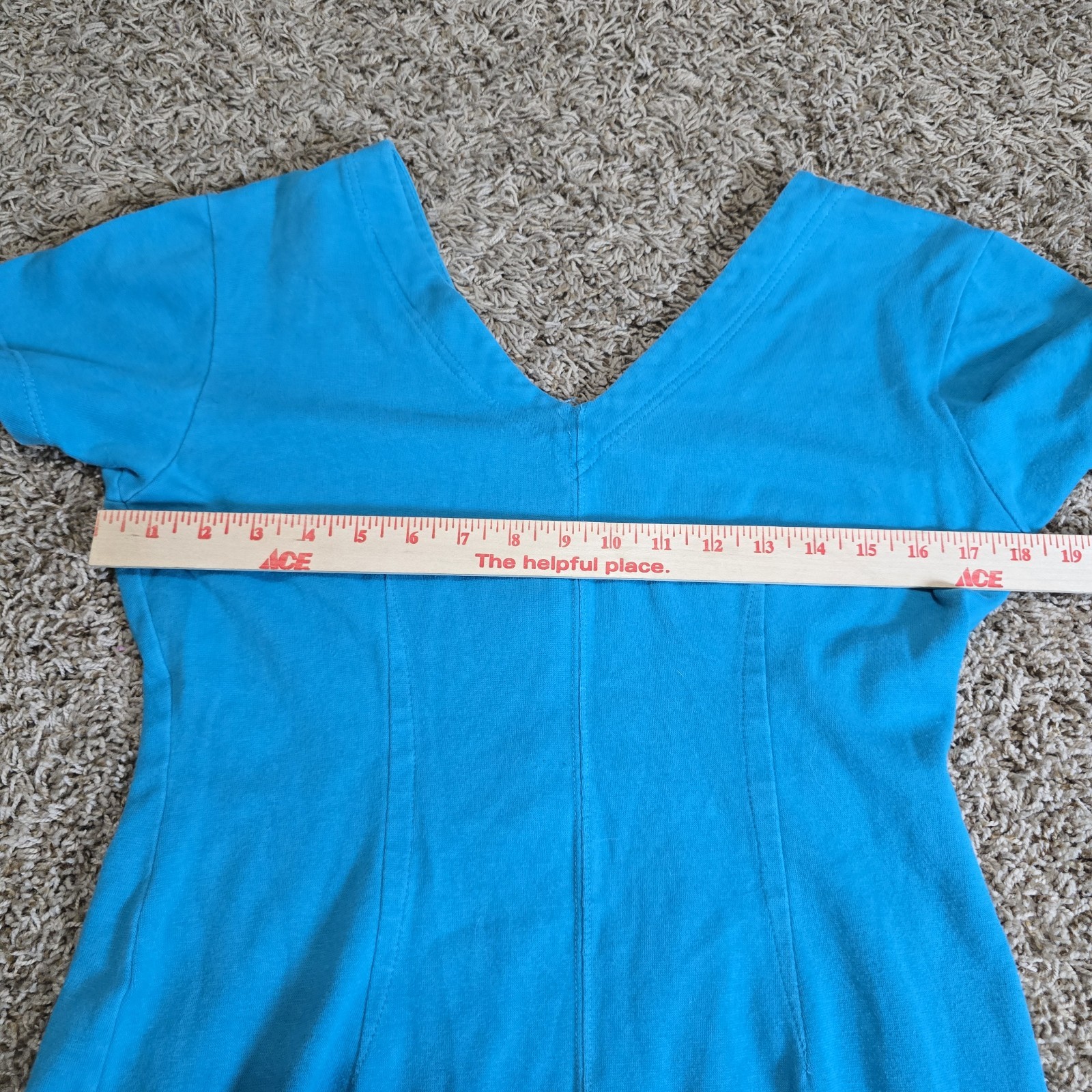 Vintage Sample Dress Blue Cotton Short Sleeve V-Neck Size M Made in Hong Kong