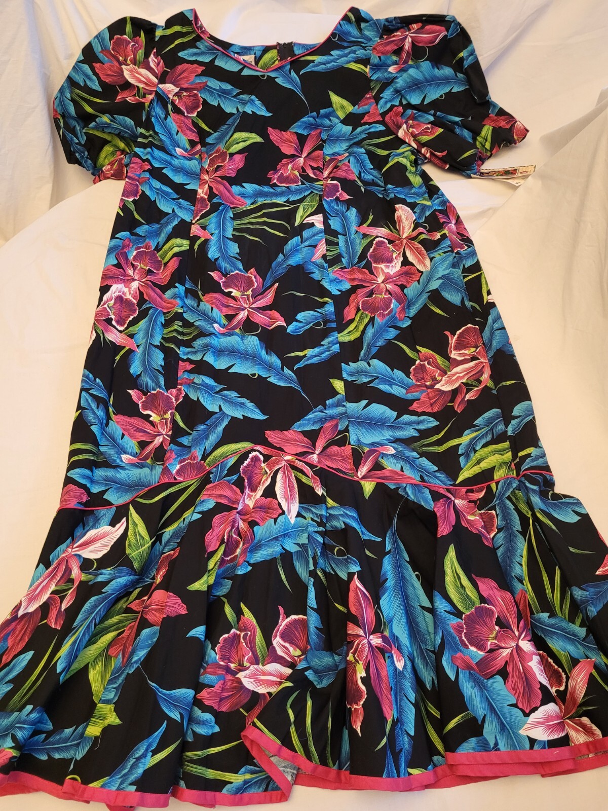 Vintage Hilo Hattie The Hawaiian Original Maxi Dress Black Multi-Color Muumuu 2X