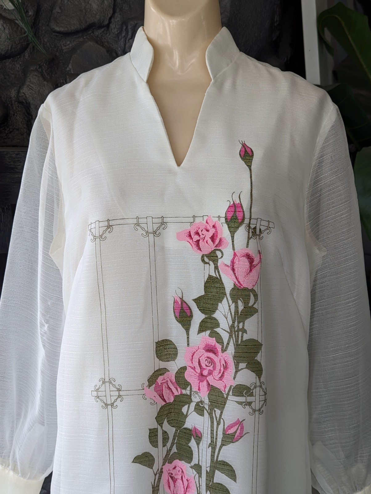 Vtg Alfred Shaheen Calif Hawaii Dress Kaftan Pink Sz 14/L Signed Sheer Sleeves
