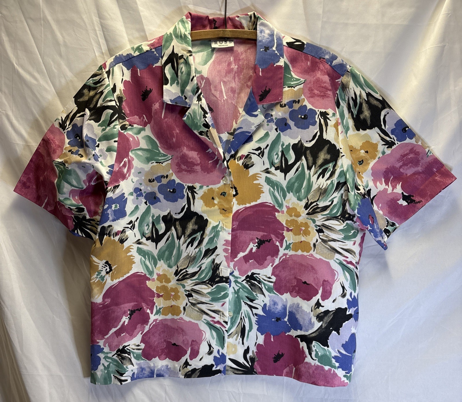 Vintage Russ Women&rsquo;s Floral Top Shirt Union Made In USA 1980s 80s Blouse Read