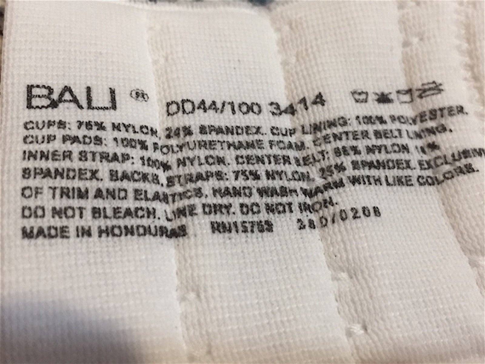 (2) BALI BRA 3414 SZ 44DD WHITE