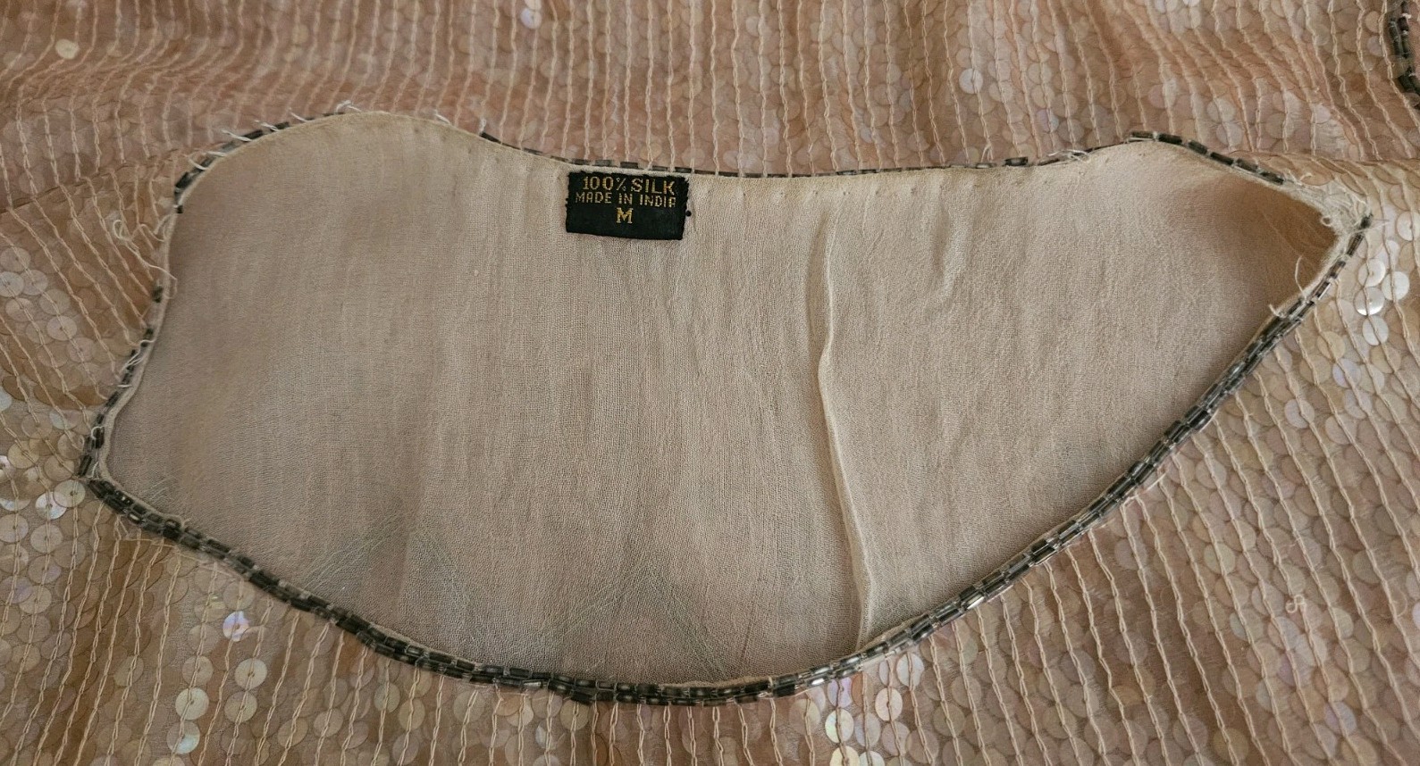 Unbranded Vintage 80s Beaded Sequin 100% Silk Formal Top Blouse Salmon Pink M