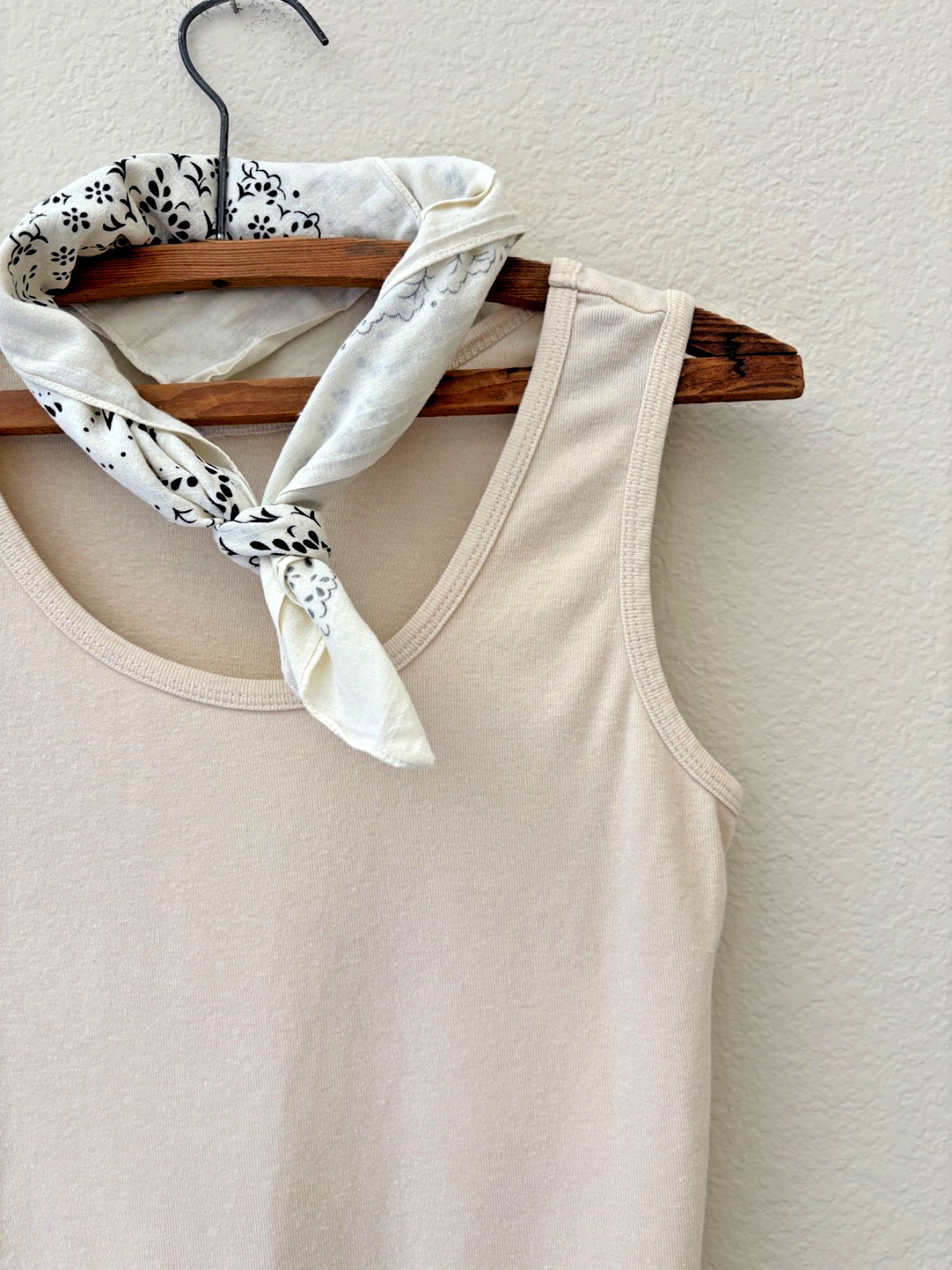 Vintage 80s 90s Thin Natural Cream Cotton Tank Top Blank S/M Minimalist Prarie