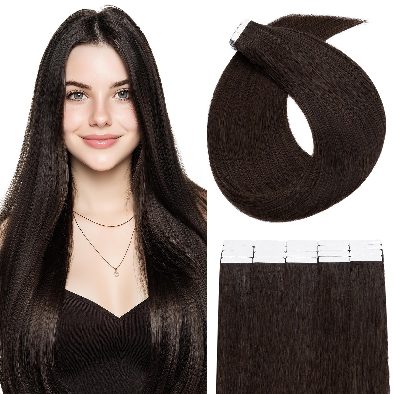 SEGOHAIR Double-Sided Tape-In Hair Extensions Human Hair 20pcs 18&Prime; Natural Brown