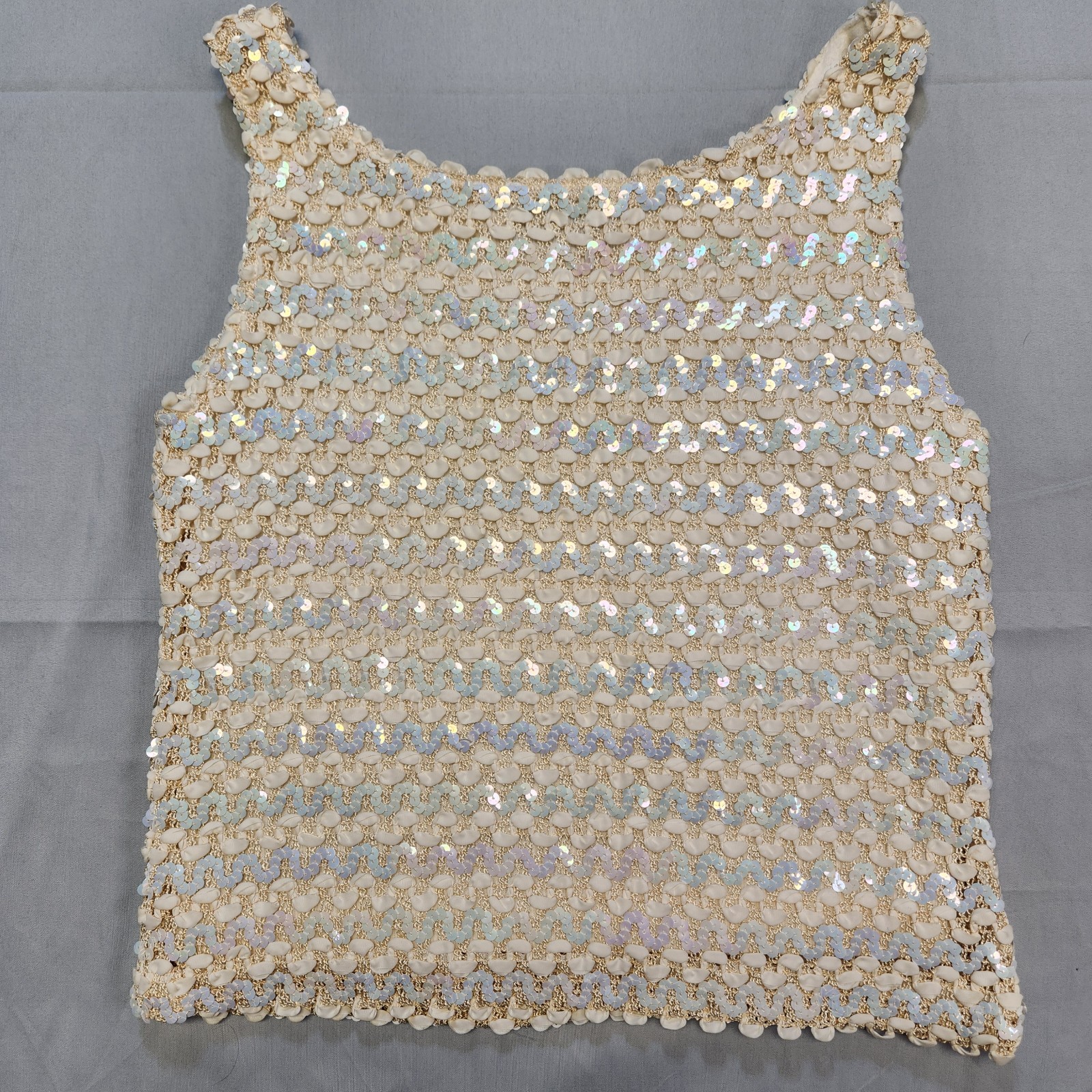 P.S Boutique VTG Sleeveless Sequined Shell Top Ivory Lined Vintage ‘60s Sz Small