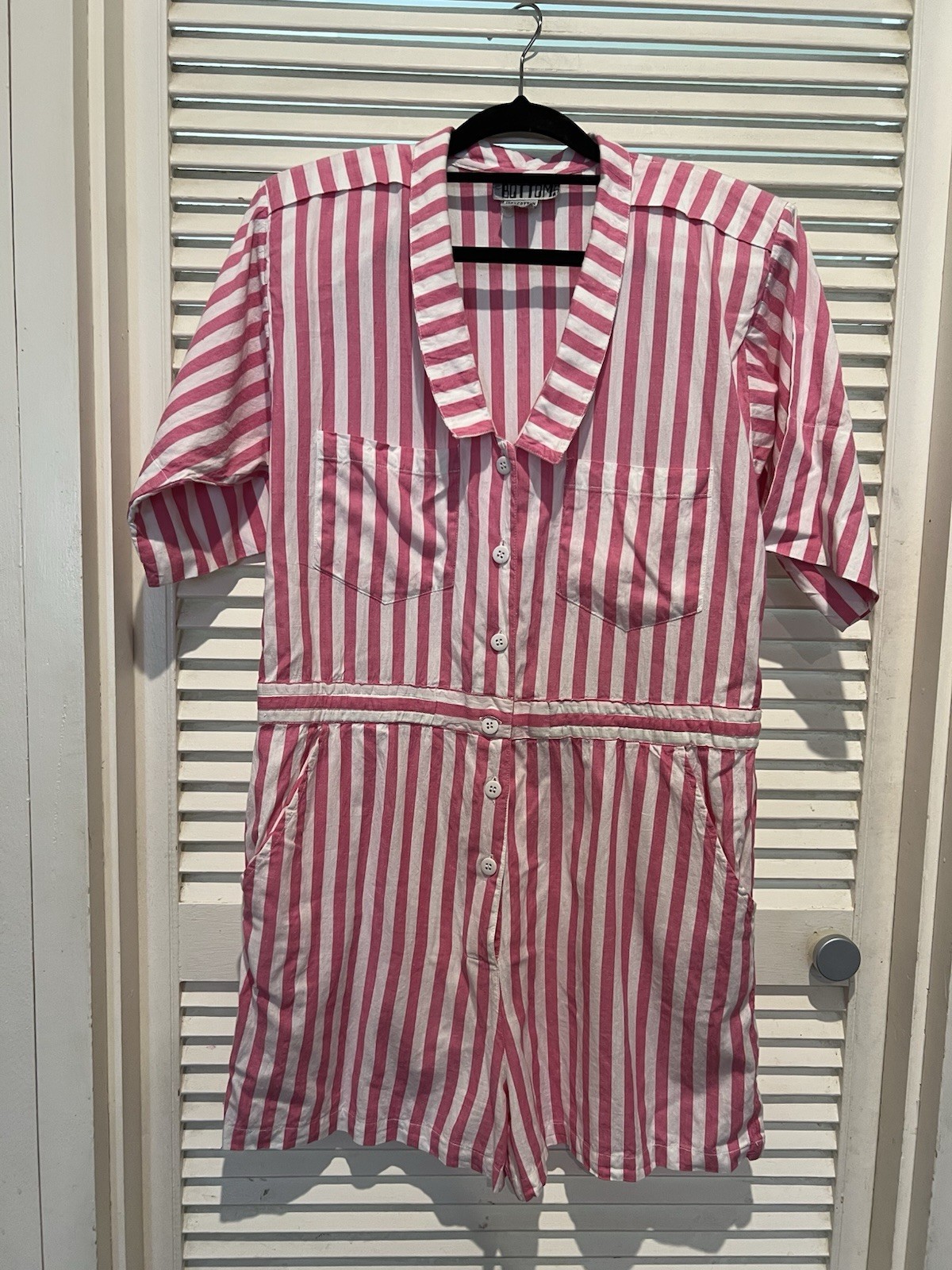 Vintage Retro Visionary Bottoms Pink White Striped Jumpsuit 1980’s Size L Nepal