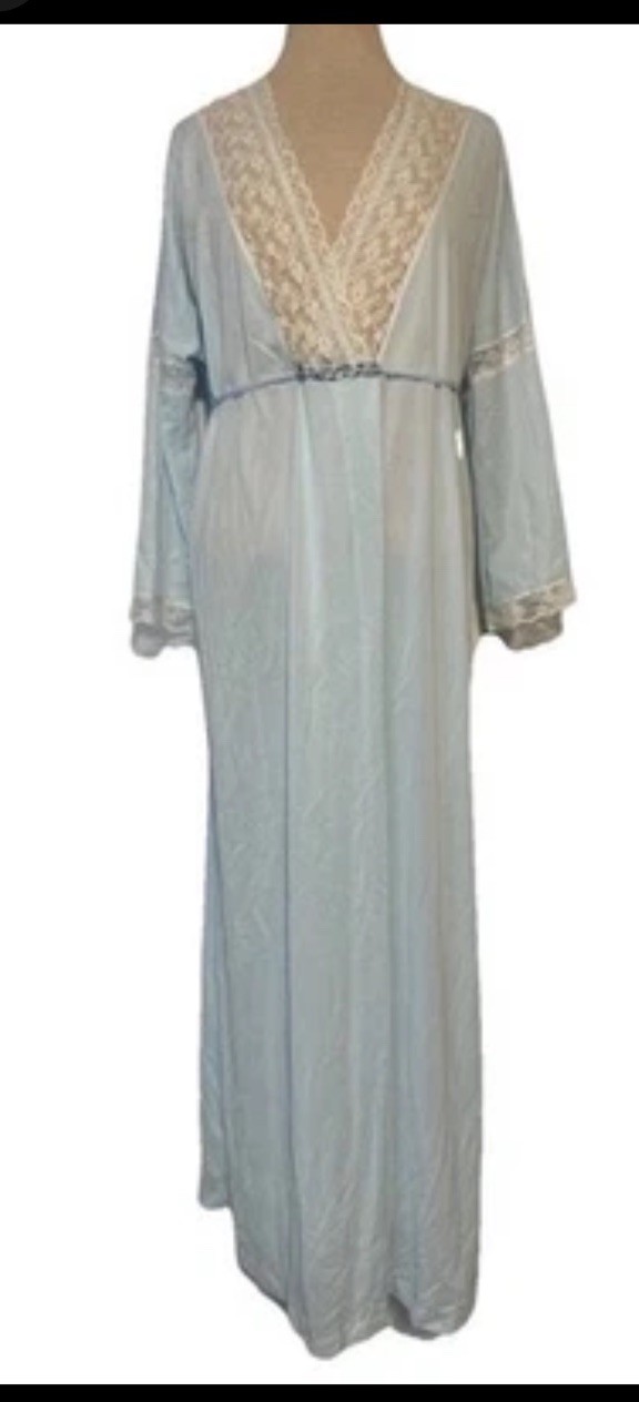 Vintage Dixie Belle Lingerie 70’s Baby Blue Satin Lace House Dress Gown Sexy NWT