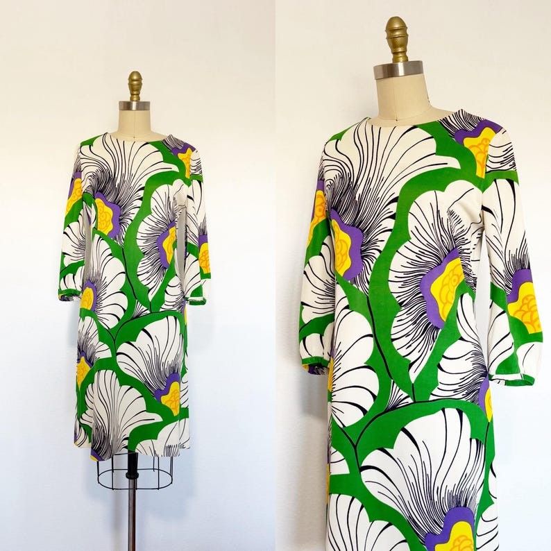 1960s Dress / 1960s Floral Dress / 1960s Mod Dress / Size Large