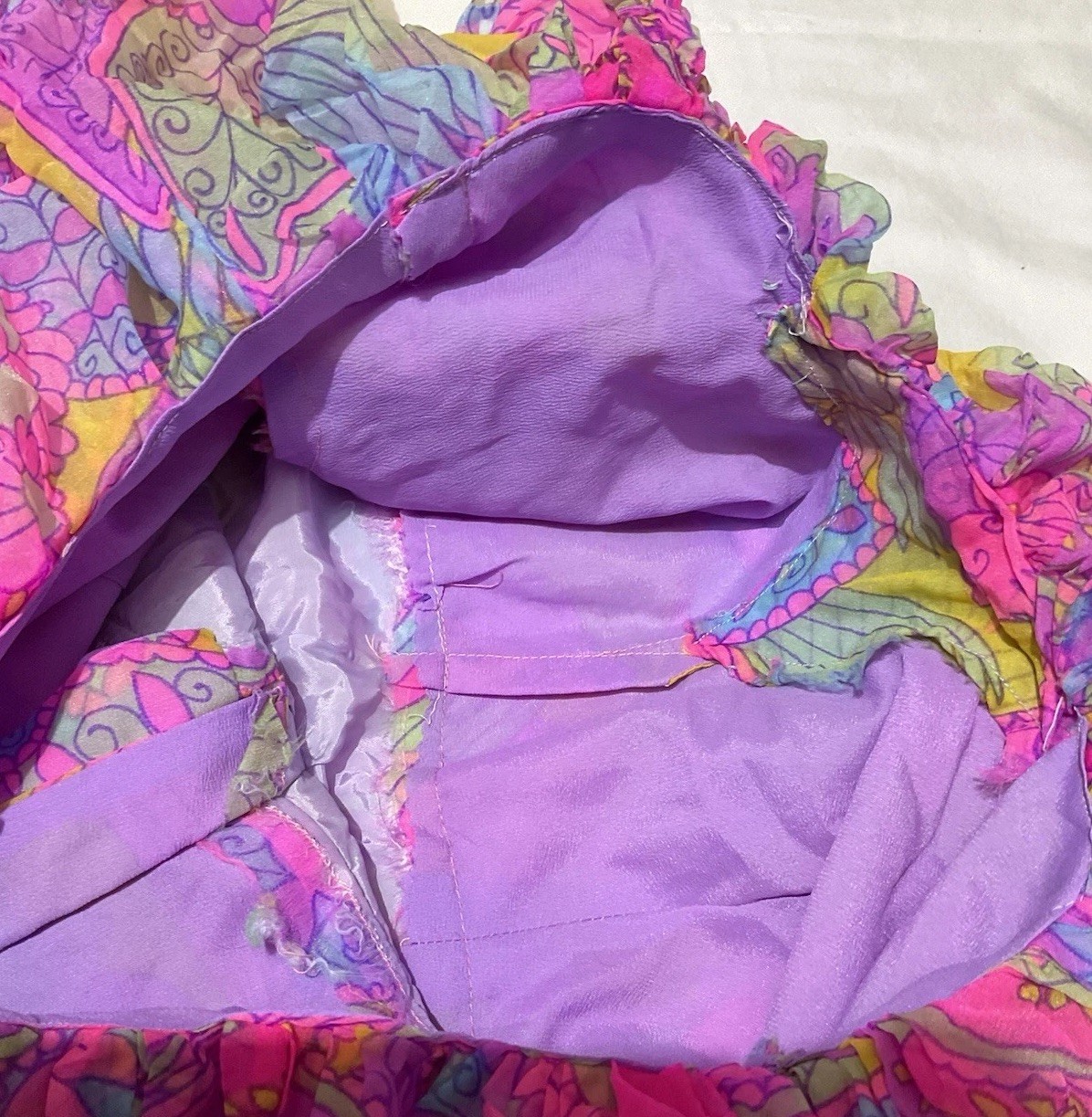 Vintage Bright Floral Maxi Dress Boho Psychedelic Handmade Ruffled