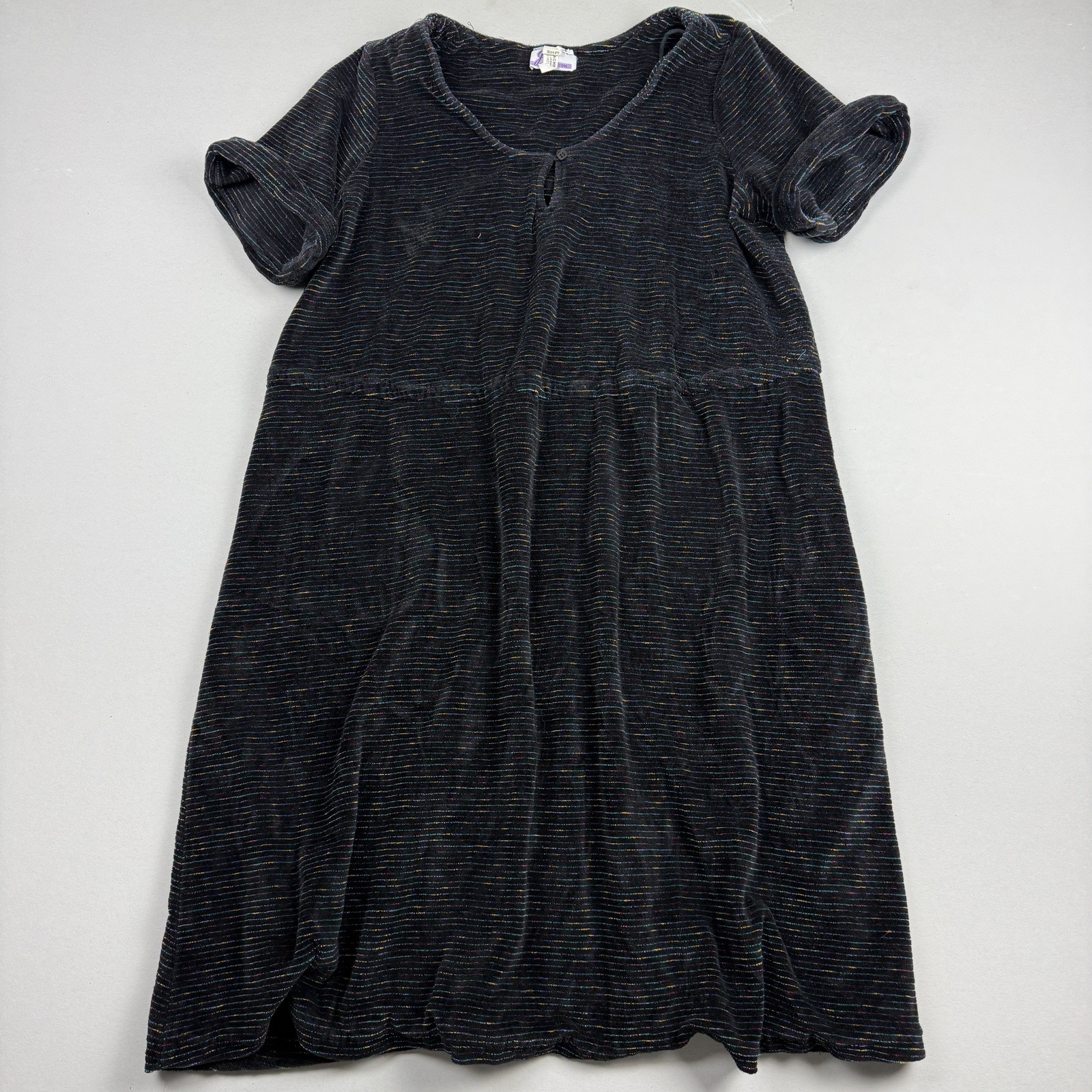 Vintage 80s Striped Dress Terry Cloth Towel Beach Hippie Midi Sz 9