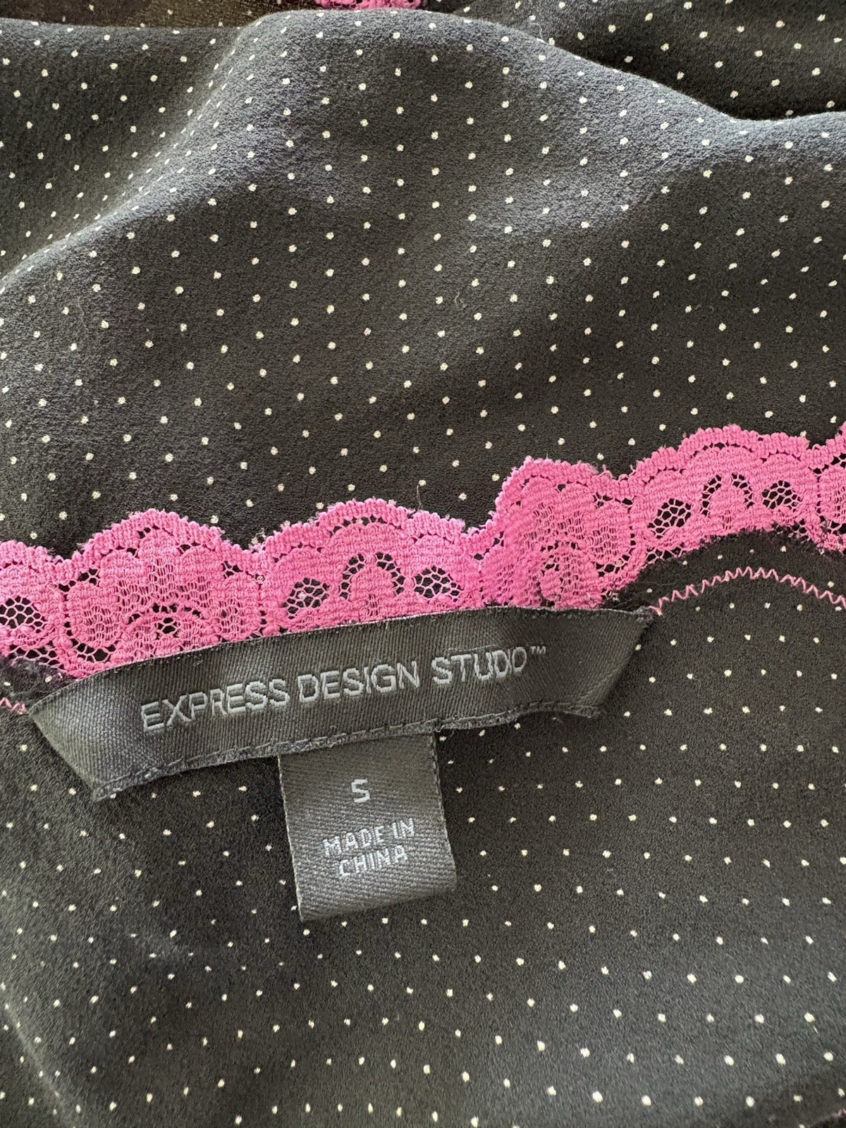 Express Design Studio Black White Polka Dot SILK Camisole Size S Y2K
