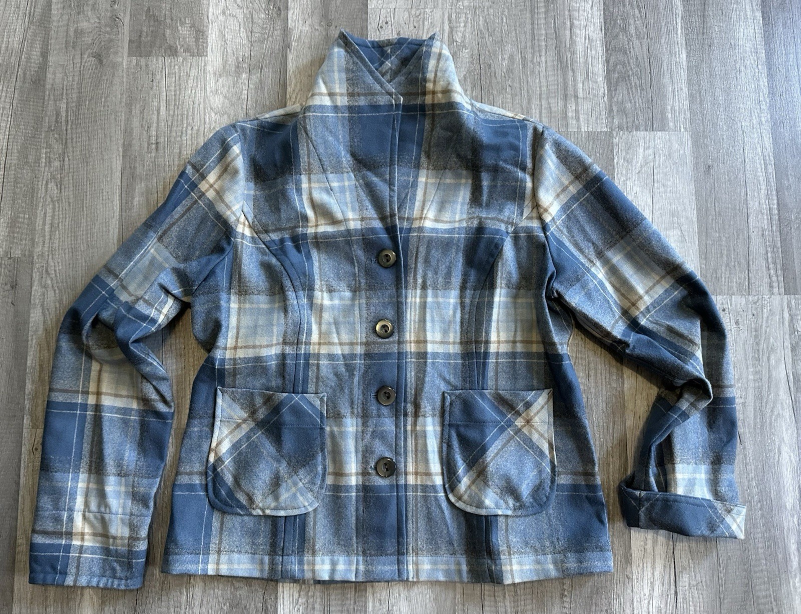 Vintage Pendleton Petite Blue Plaid Wool 49er Jacket Made In USA Medium Button
