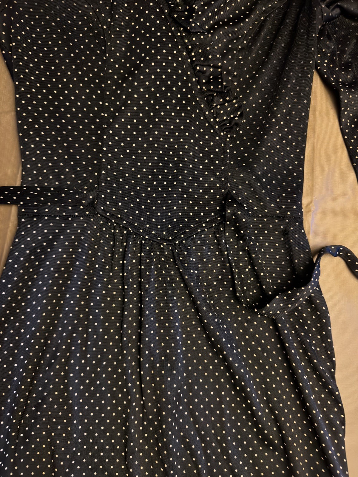 Vtg 70s ILGWU Union Made Black White Polka Dot Long Sleeve Maxi Dress Size 9