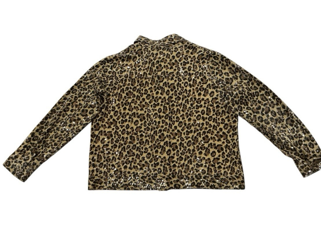 ELEMENTZ Leopard Print Sequin Jacket Womens 1X Stretch Animal Print