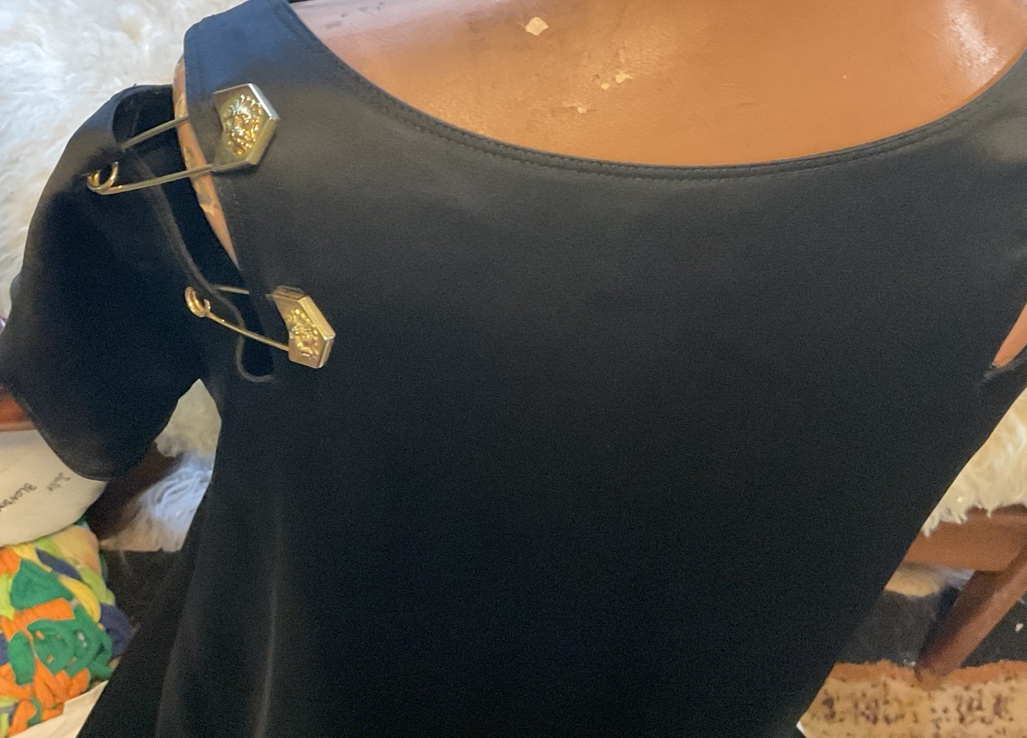 Vintage 80’s Giovanni Versace Versus Little Black six Lion Head Pin Italy Dress