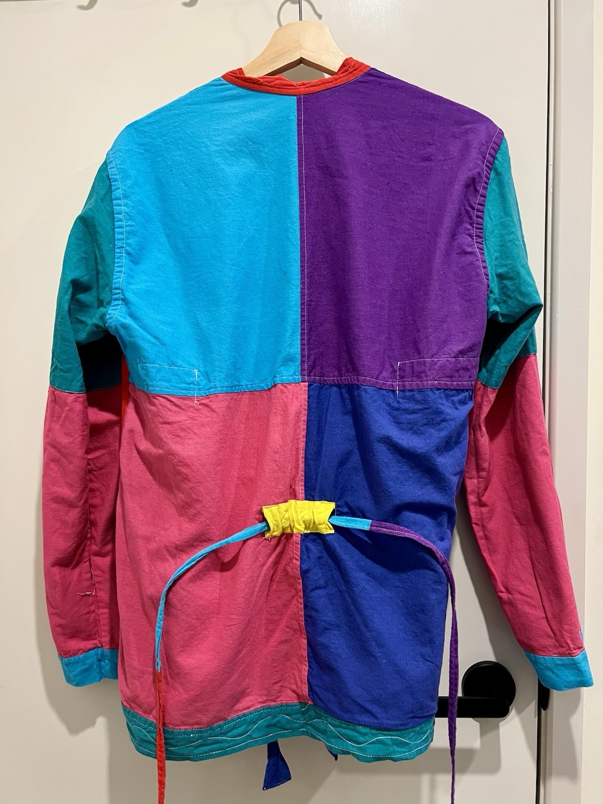 Vintage Handmade Retro 2-in-1 Reversible Patch Color Block Jacket Robe Size M/L.