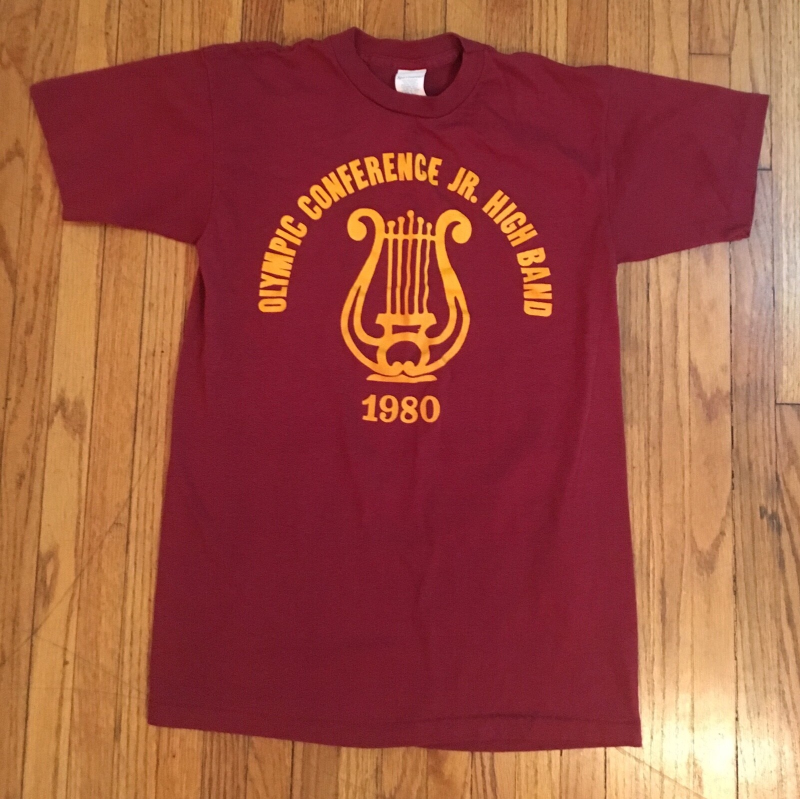 cute vintage 1980 OLYMPIC CONFERENCE Jr. HIGH BAND T-SHIRT 80s S XS camp