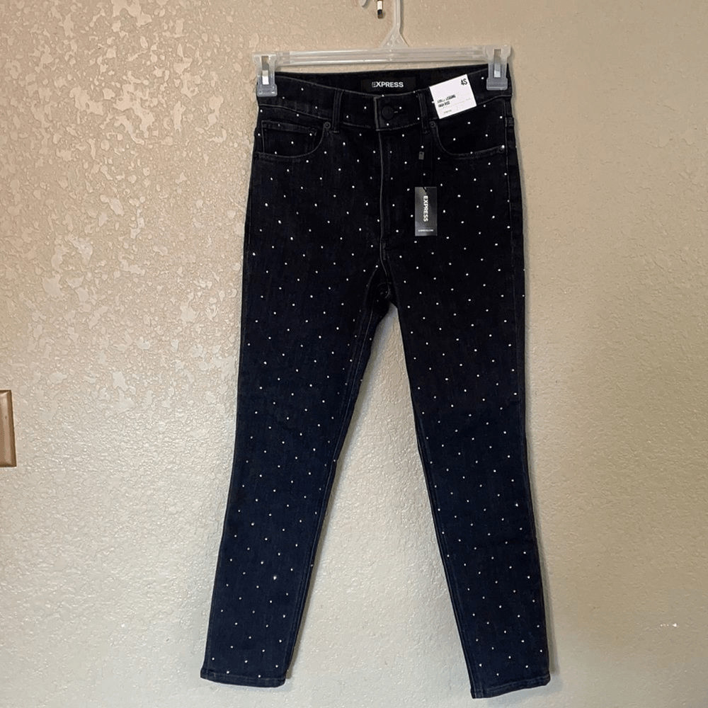 Express Black Rhinestone High Rise Ankle Skinny Jeans 4 Short NWT