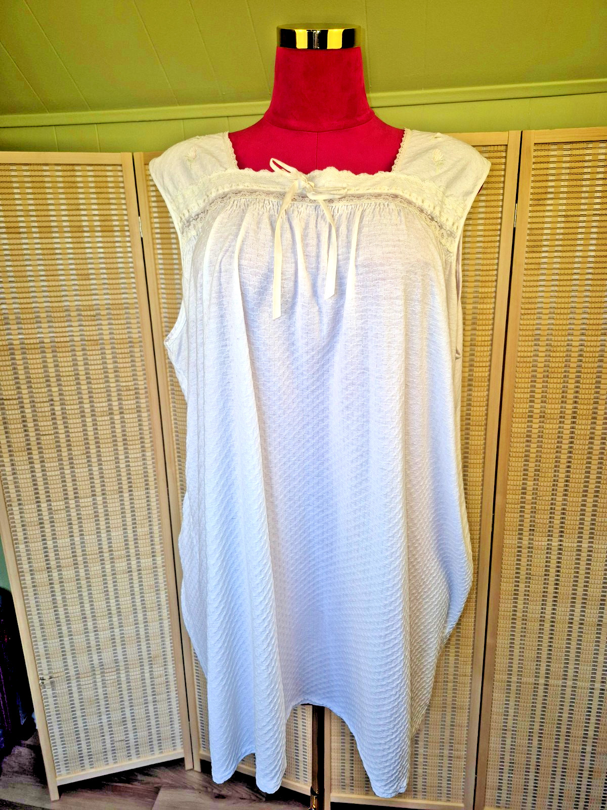 Vintage Barbizon Baby Doll Cotton White Lace Trim Nightgown Size 2X