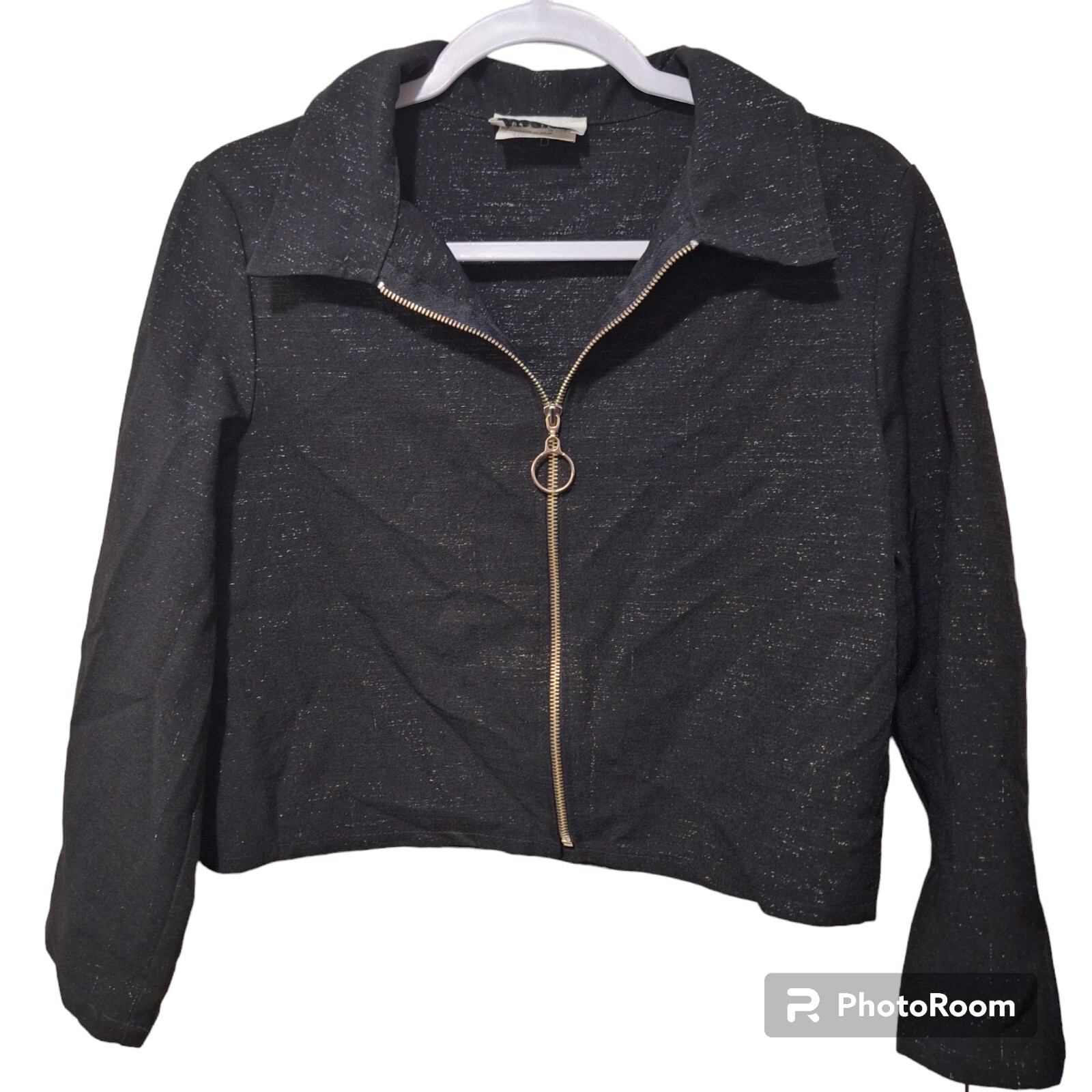 Vtg Amy Byer Black Shimmery Zip Up Top Made In USA Size 18 1/2