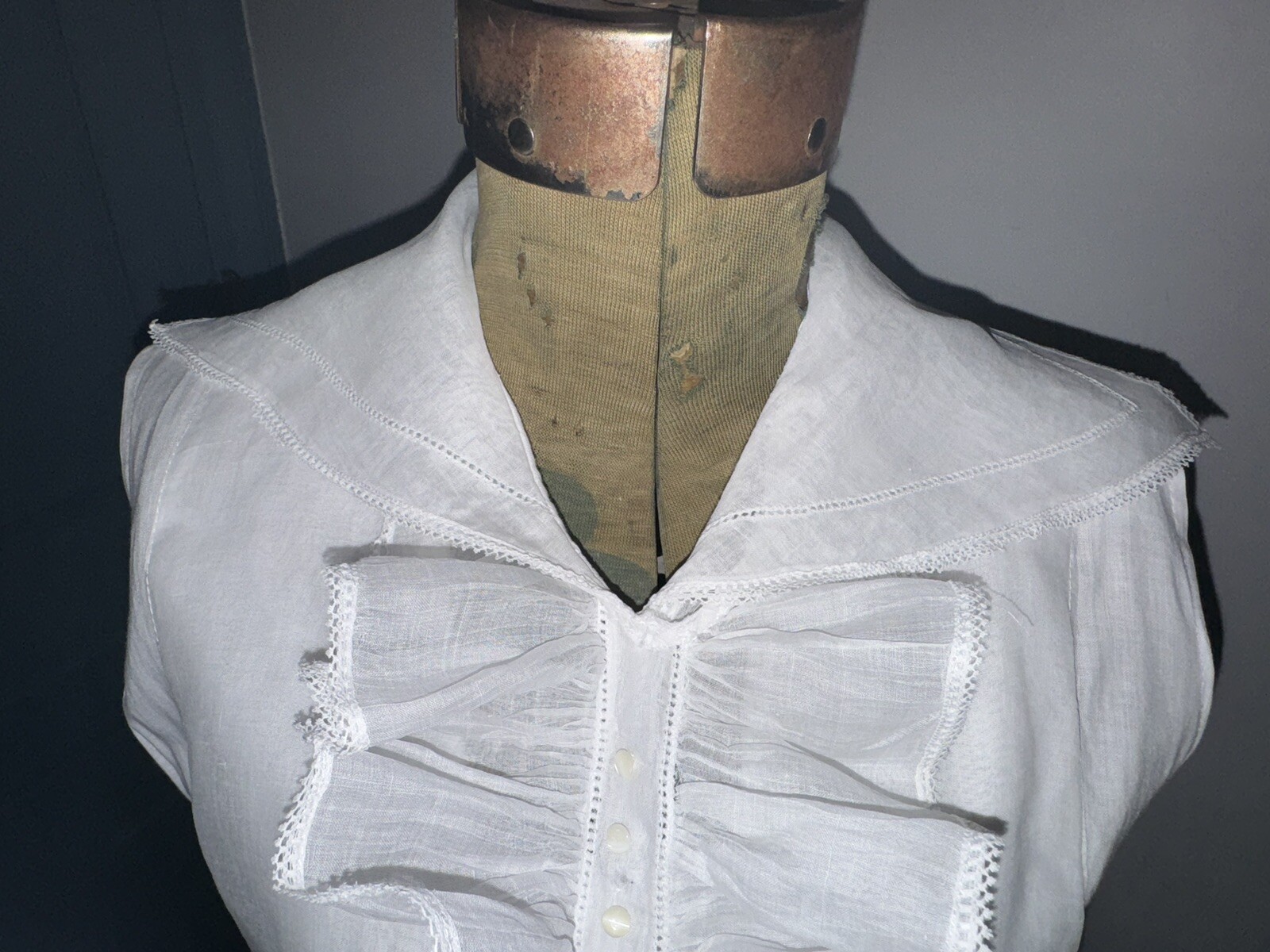 Antique C1910 Edwardian Ladies White Linen & Organdy Tennis Dress Unusual Find