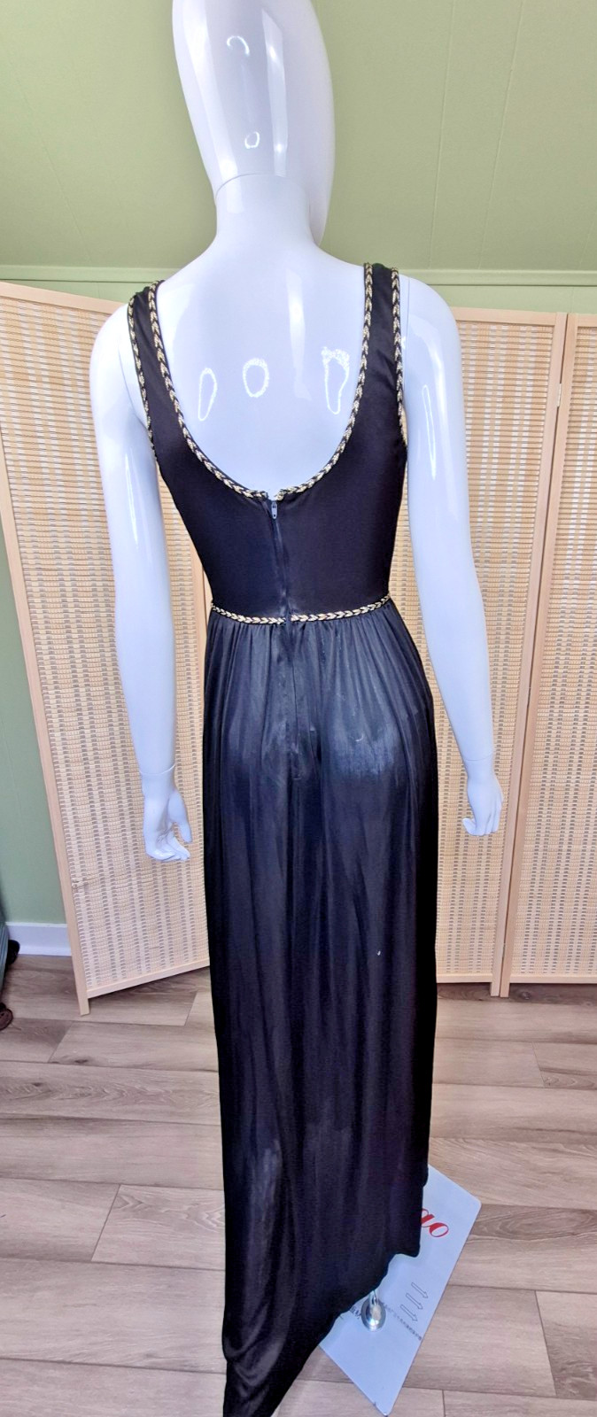 RARE VTG 70s Disco Karida Sheer Black Dress Long Studio 54 Glamour Small Sz 4-6