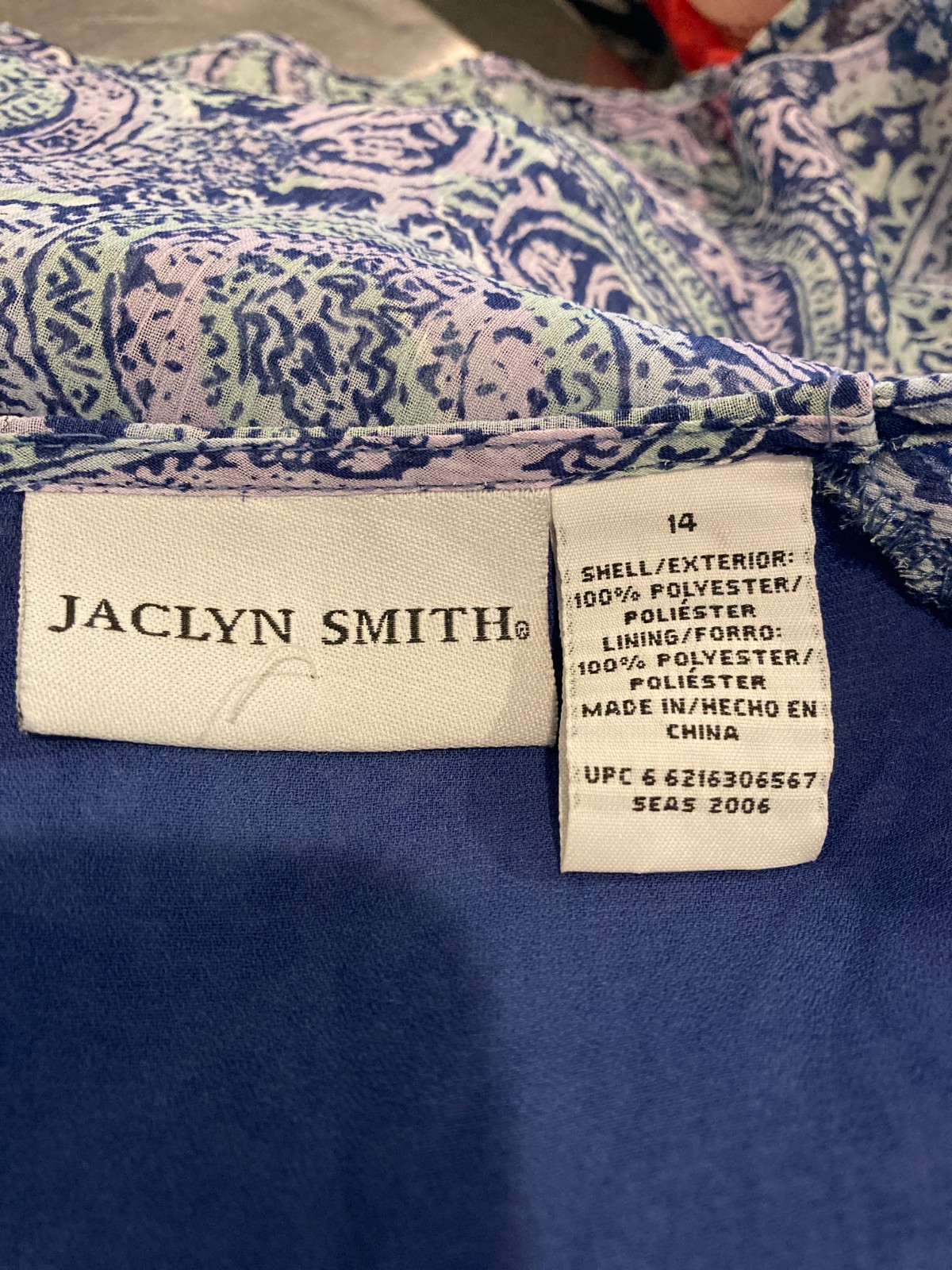 Jaclyn Smith VTG 2006 Blue paisley maxi dress cap sleeves Hem 2-tier ruffle