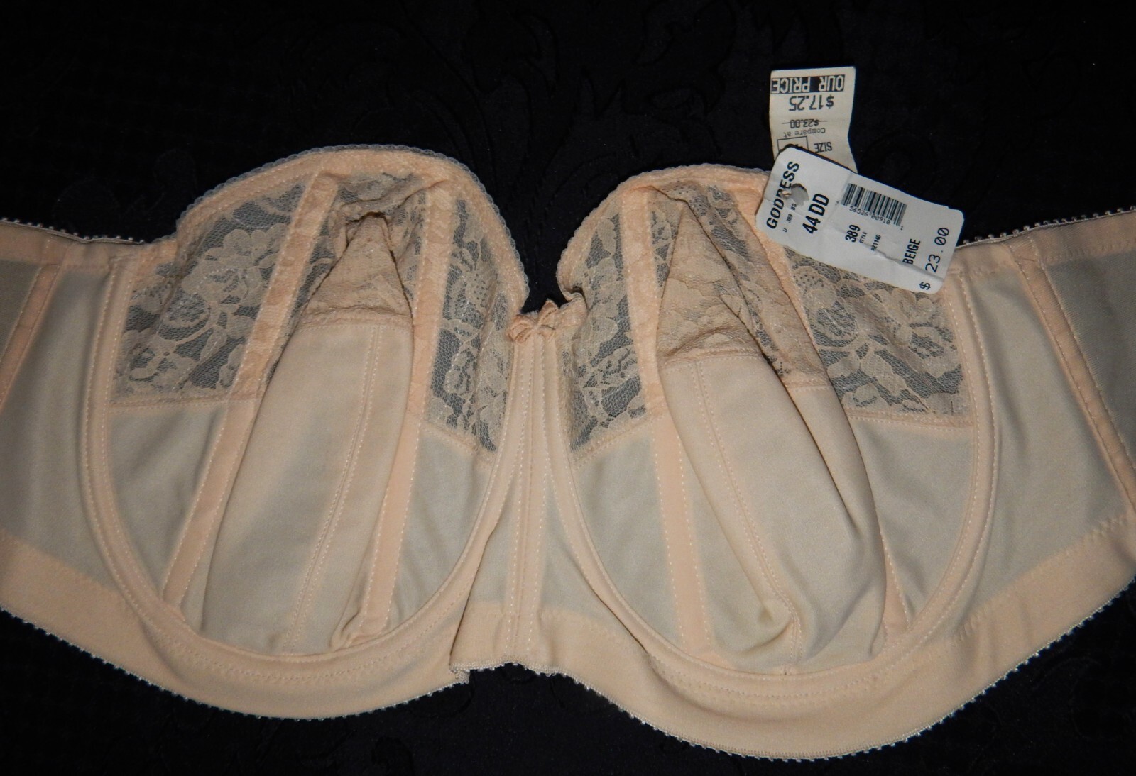 NOS 1970s Goddess Floral Lace Underwire Strapless 44DD Bra-Beige-Style 389-USA