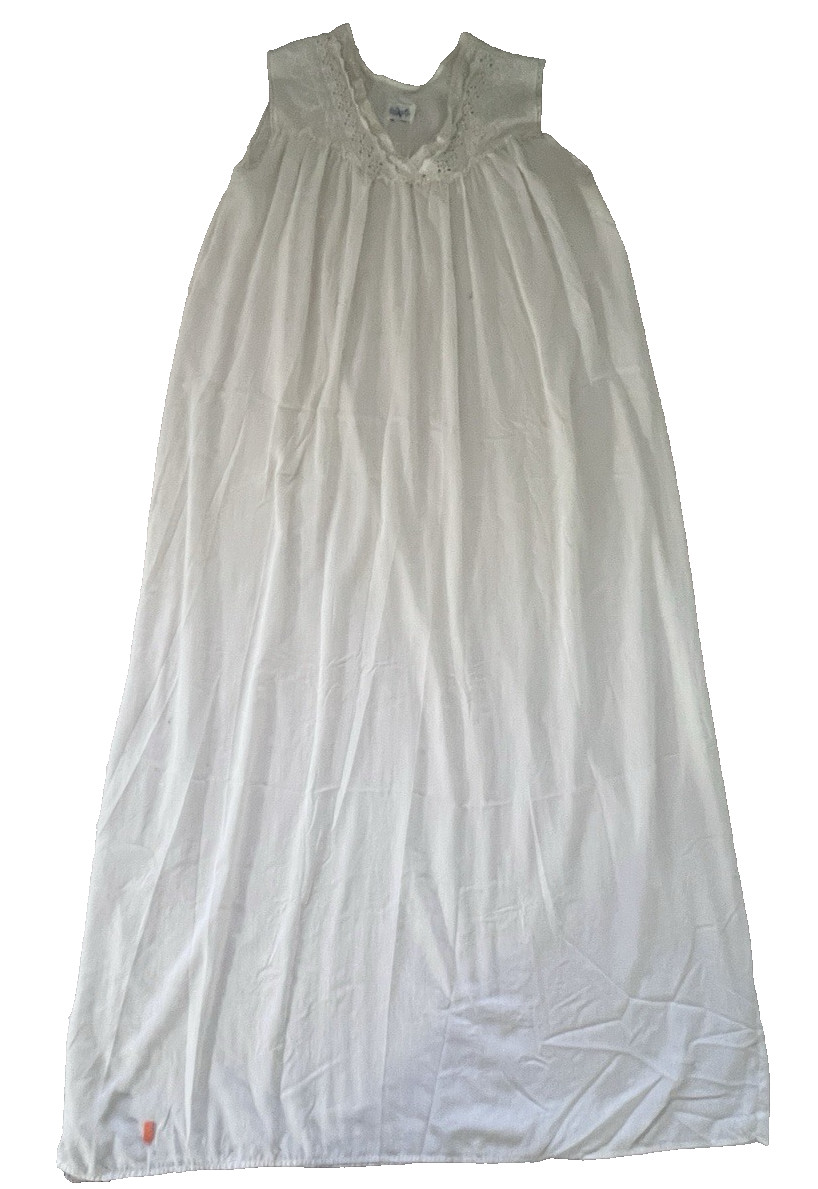 Katz vintage long night gown S-M ivory sheer flowy full gathered body laced yoke