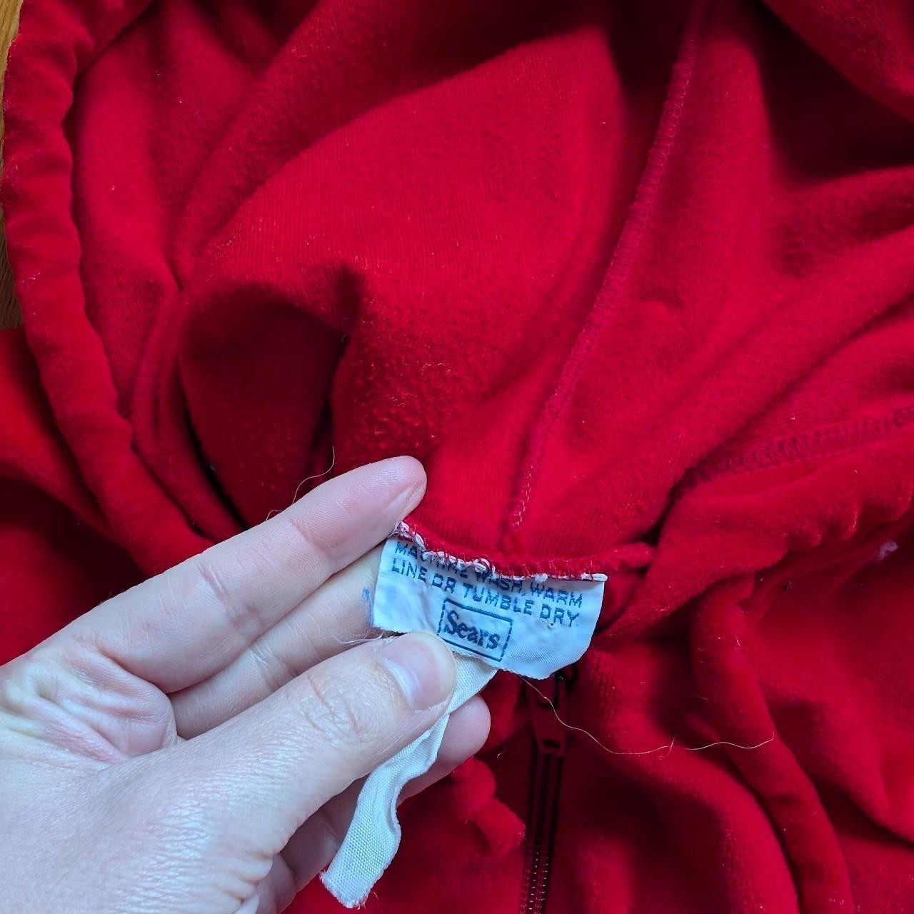 Sears 70s Vintage Bright Red Velour Zip Up Hoodie S