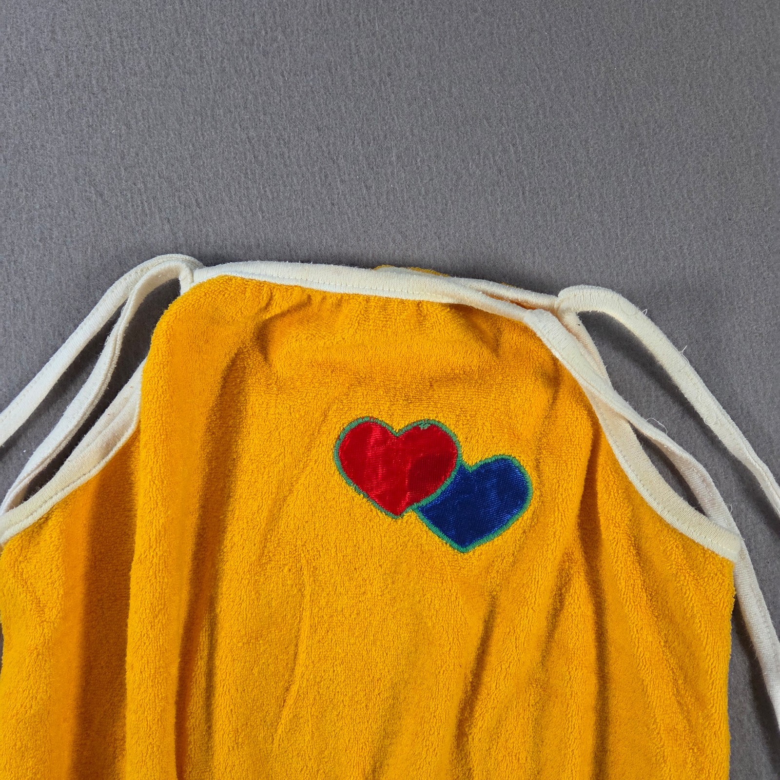 Vintage Sears Top Womens Small Yellow Terry Cropped Tank Heart Spaghetti Strap
