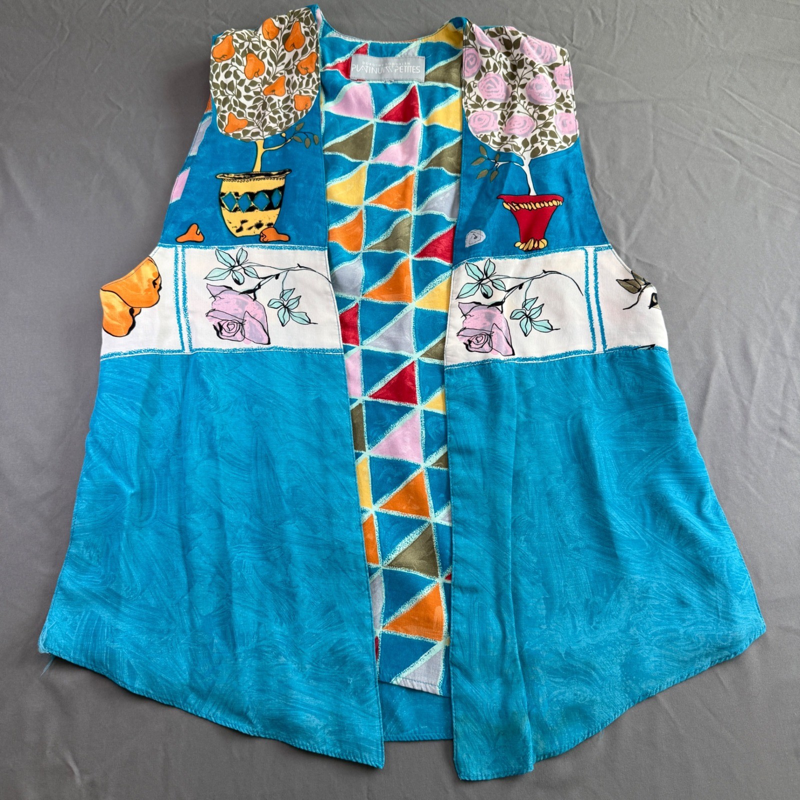 Dorothy Schoelen Platinum Petites Vest Womens Small Blue Multicolor Art to Wear
