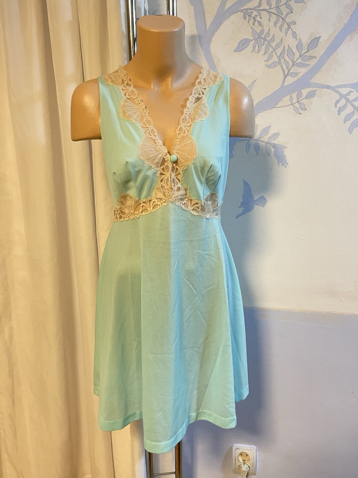 Rare Emilio Pucci Formfit Rogers Aqua Blue Slip Dress With Lace 1960s Size M *