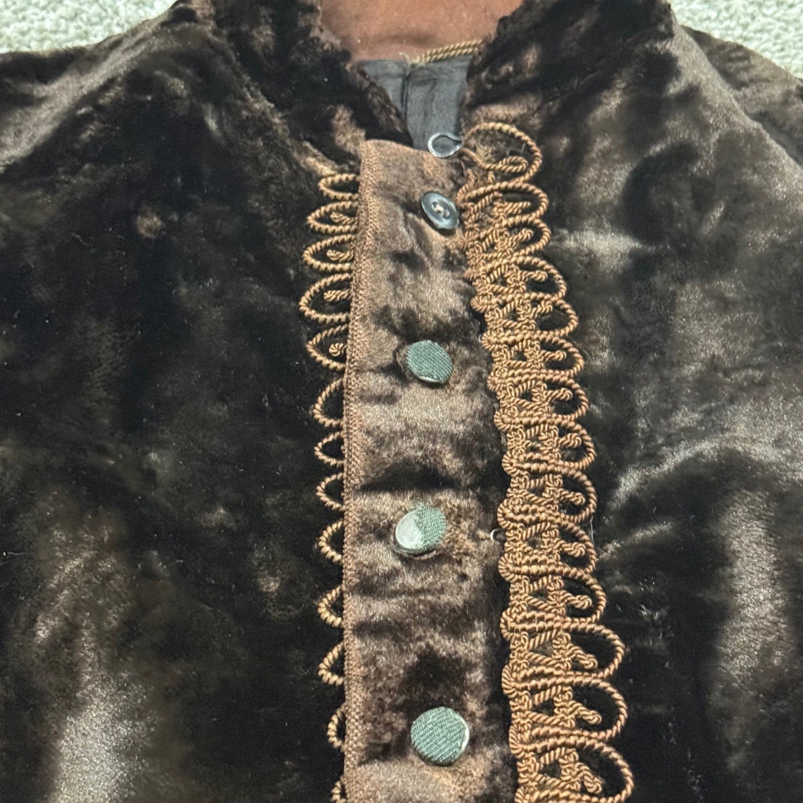 Antique 1890s Victorian Plush Velvet Soutache Trim Jacket Edwardian Steampunk
