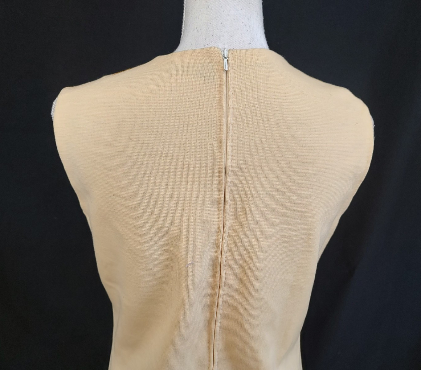 60s Vintage Dress Laura Aponte MCM Mod Space Age Shift Merino Wool Italy Beige L
