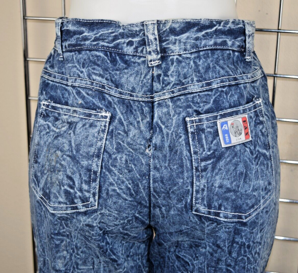 Vintage Jeans F A X Acid Wash Size 13/14 W28 L29 80s Blue High Waist Made USA