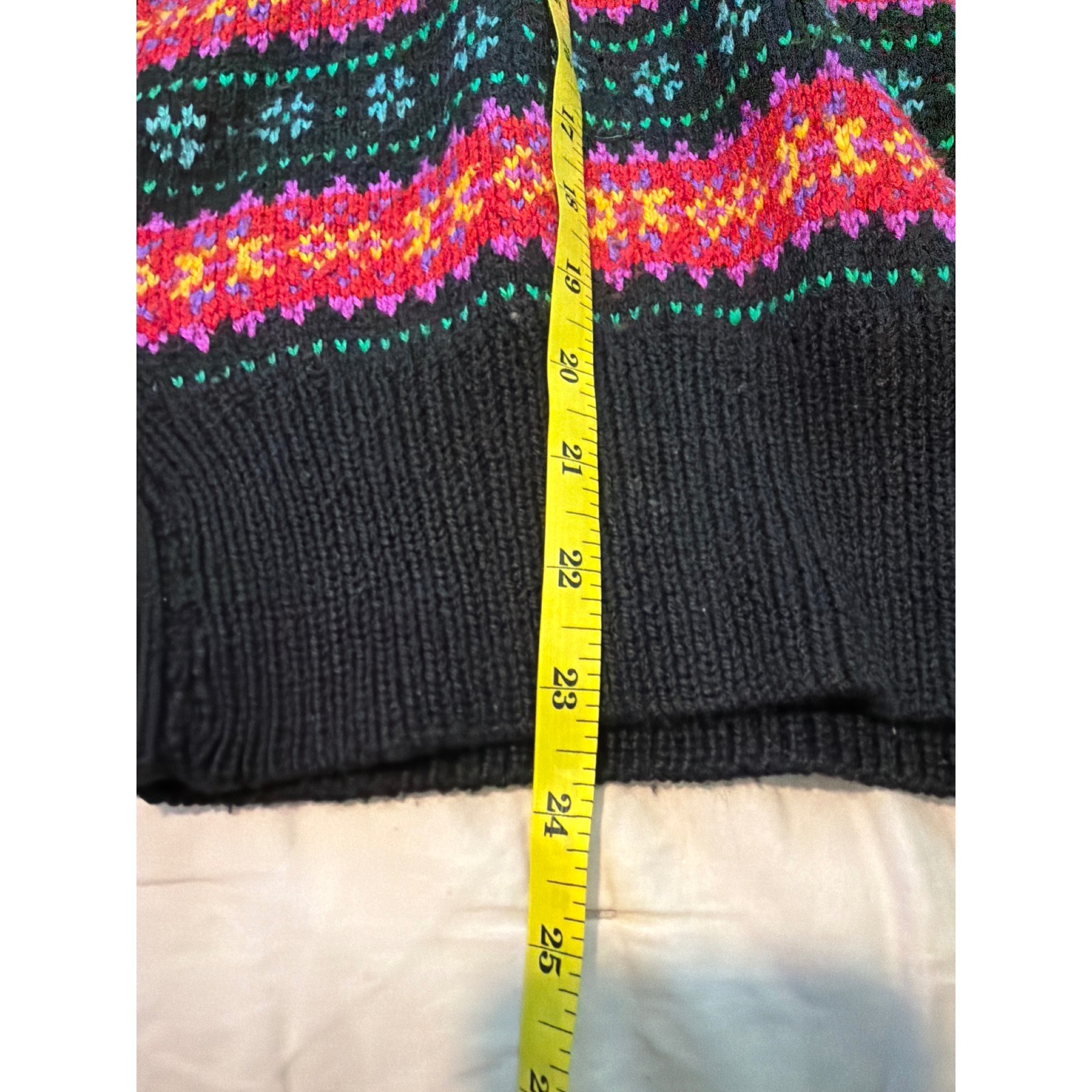 Edina Ronay Hand Knit Silk Wool Sweater England Vintage Black Pink MEDIUM