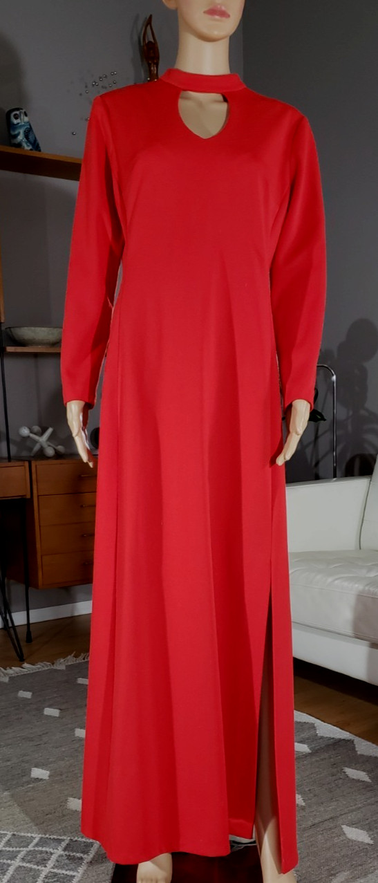 Vintage 1970&rsquo;s Alfred Werber Red Poly Cut Out Mod Maxi Dress