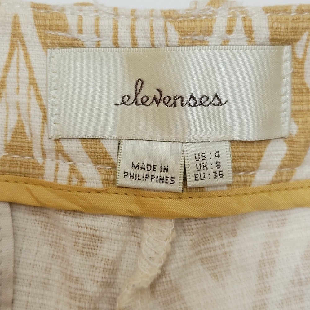 Anthropologie Elevenses Tiled Tide Shorts Mustard Yellow Tribal Boho