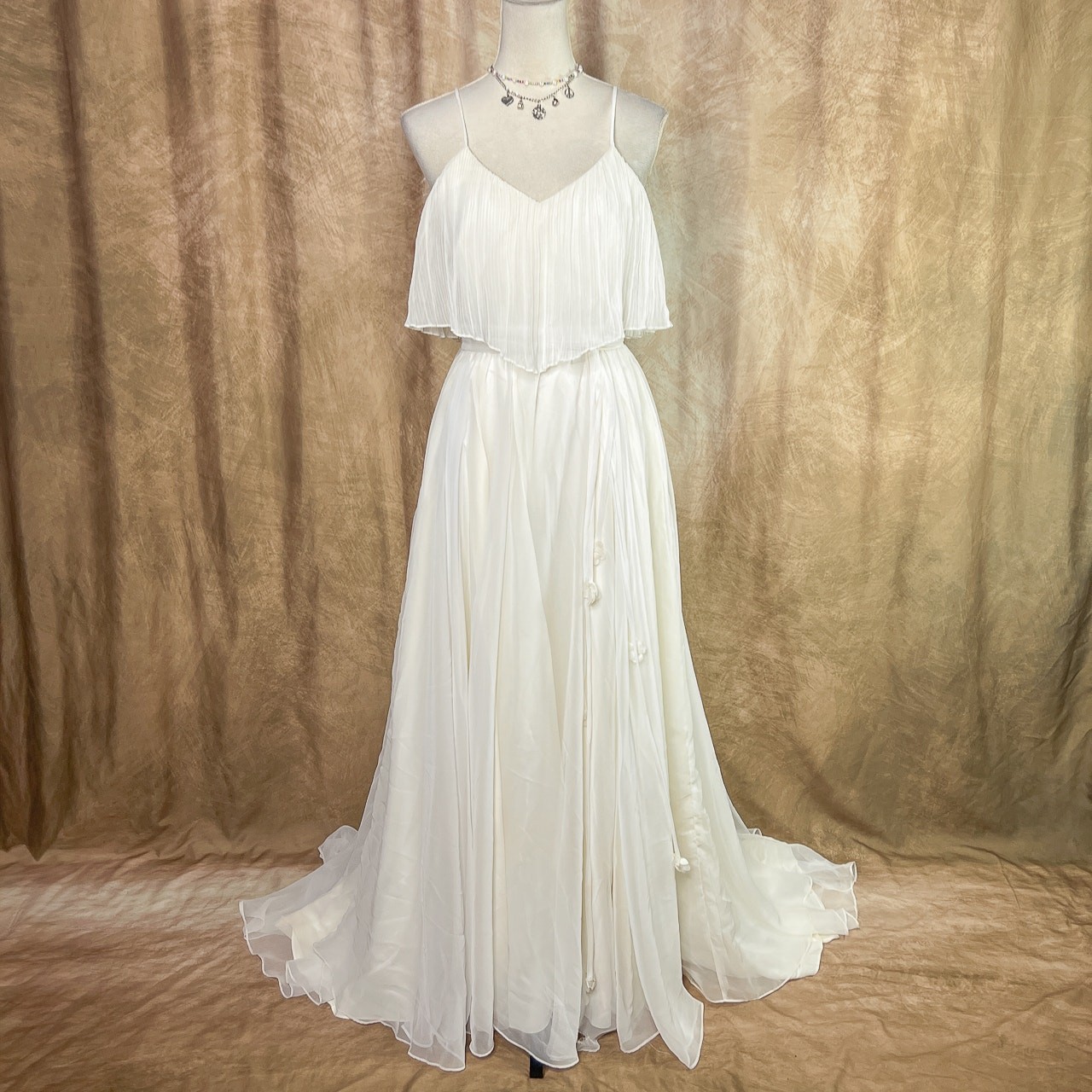 Vintage Renaissance Dress 50s Chiffon Pleated Fit & Flare Draped Maxi Wedding