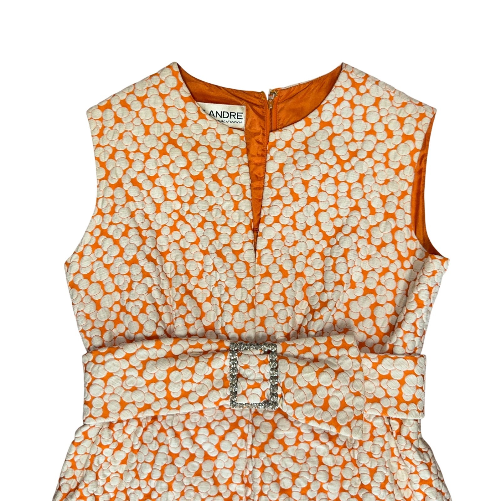 Vtg 1960s Jane Andre California Orange MCM Mod GoGo Knee Dress Belted SIZE 12