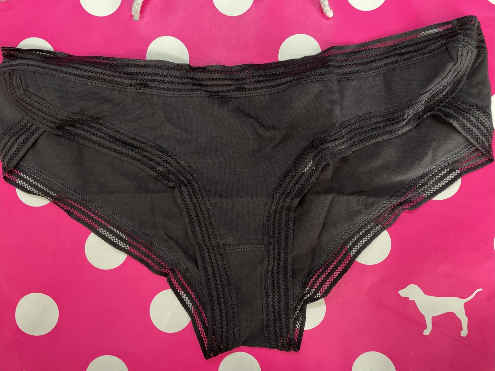 2015 Victoria&rsquo;s Secret PINK Vintage Cotton Curve Hem Hipster Panties L Black