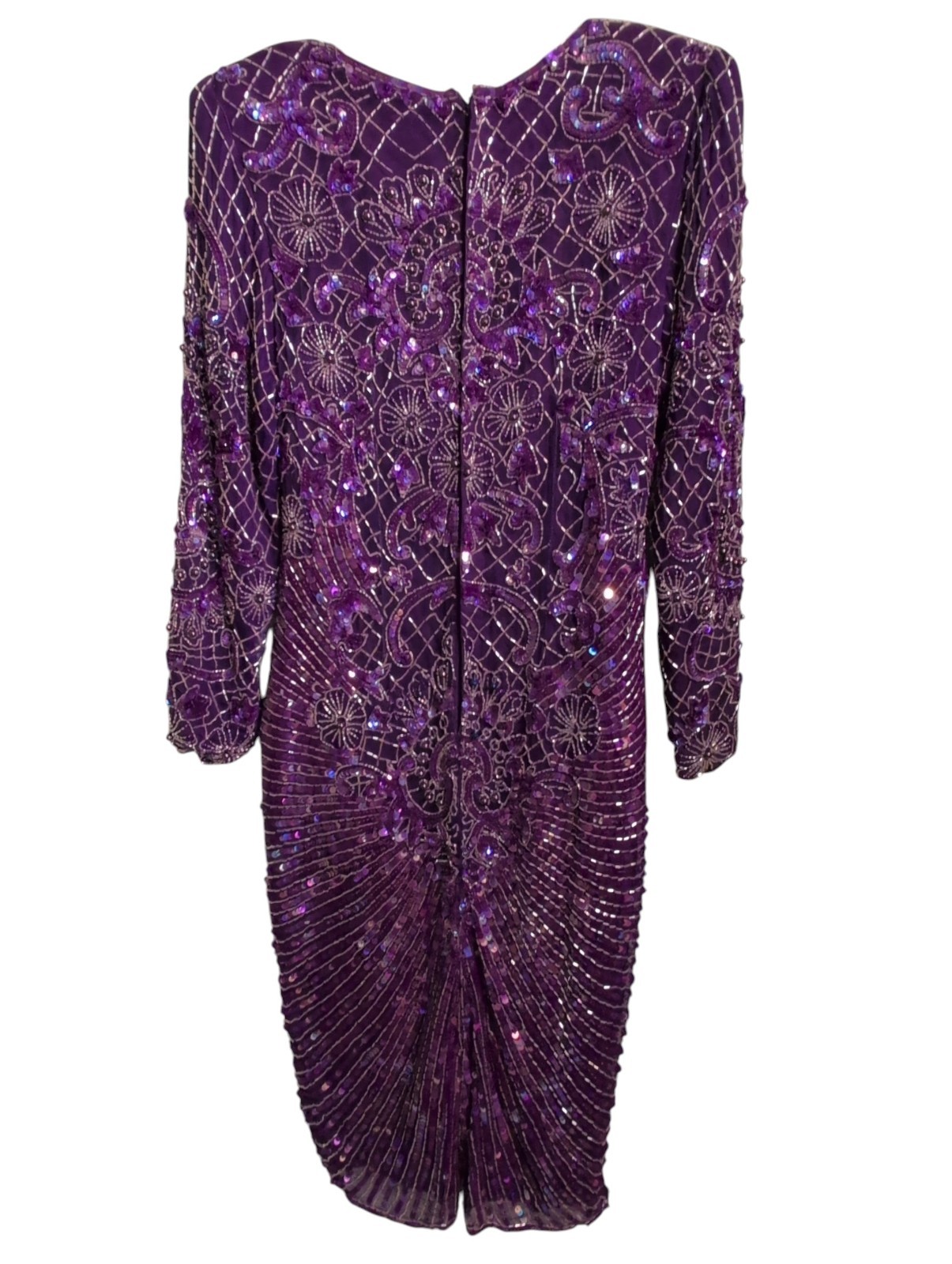 Vintage Eves Allure Sequin Dress Silk Club Formal Cocktail India Beads Sm
